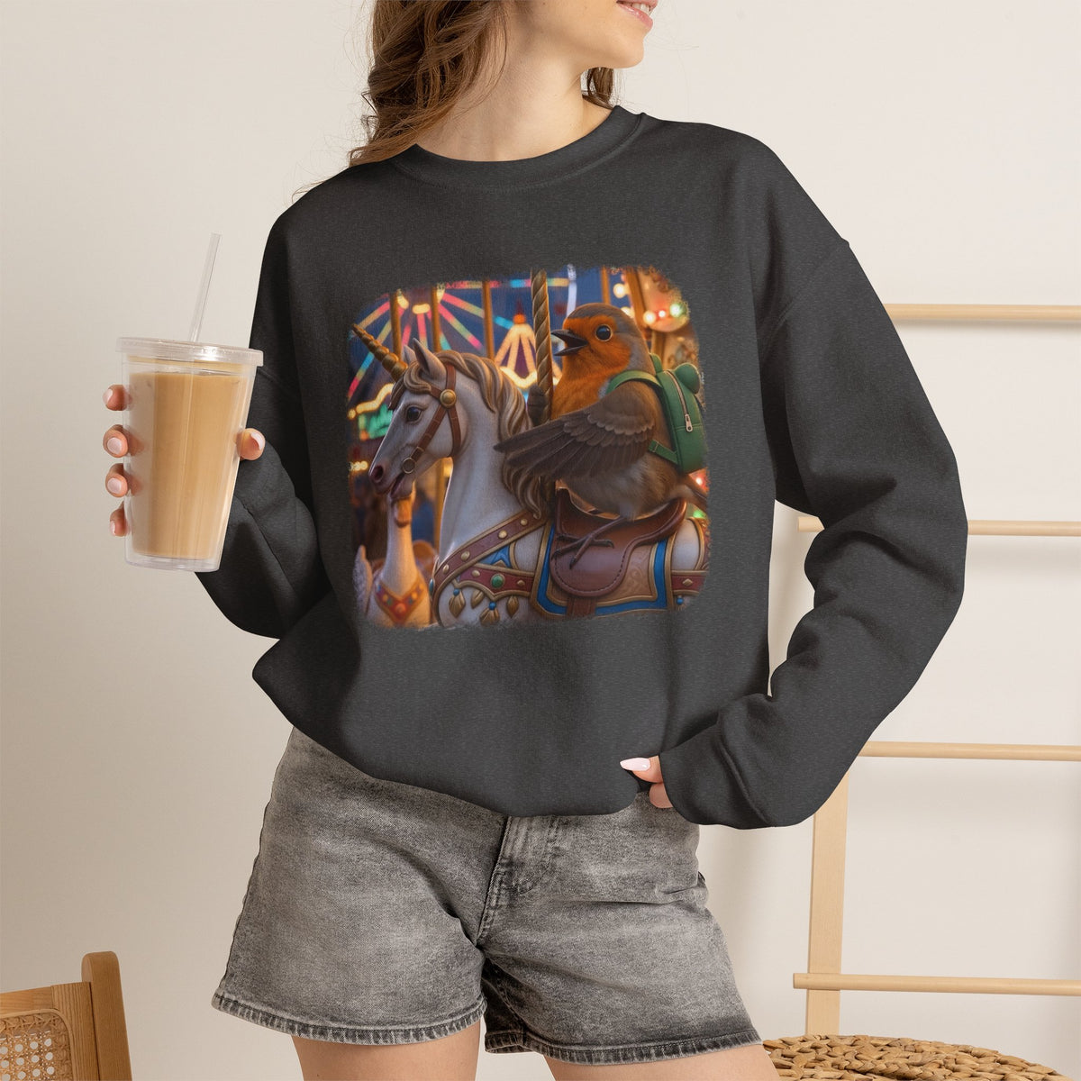 Robin Rosi Unicorn Carousel Premium Sweatshirt for Bird Lovers