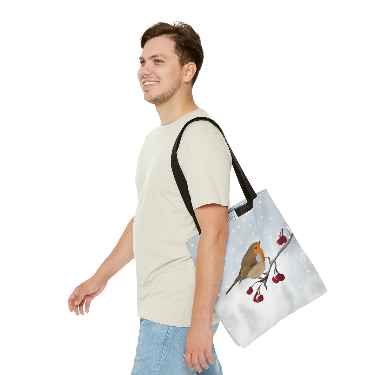 Robin on a Winter Branch Bird Tote Bag 16"x16" - jz.birds