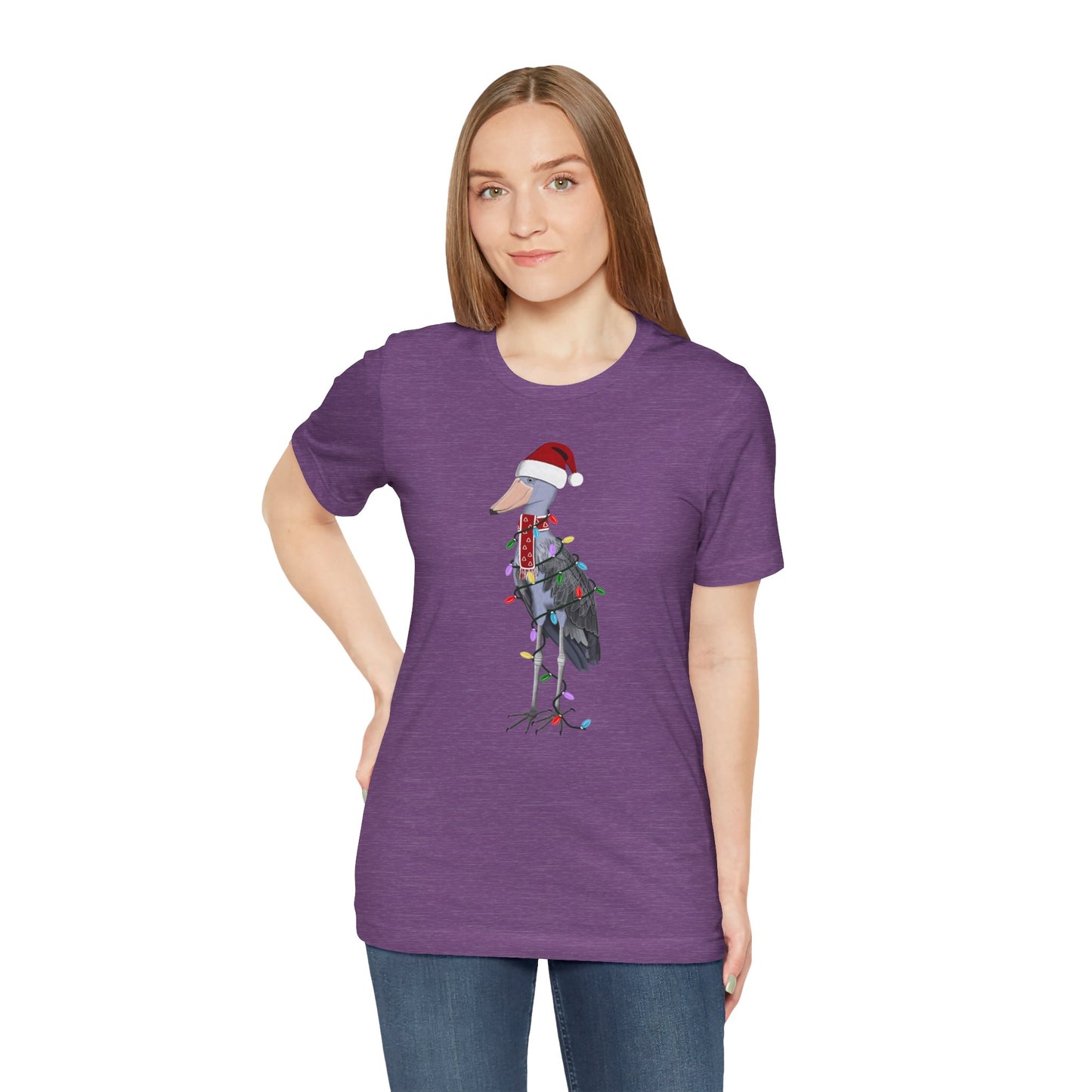 フェアリーライト付きハシビロコウのクリスマスバードTシャツ