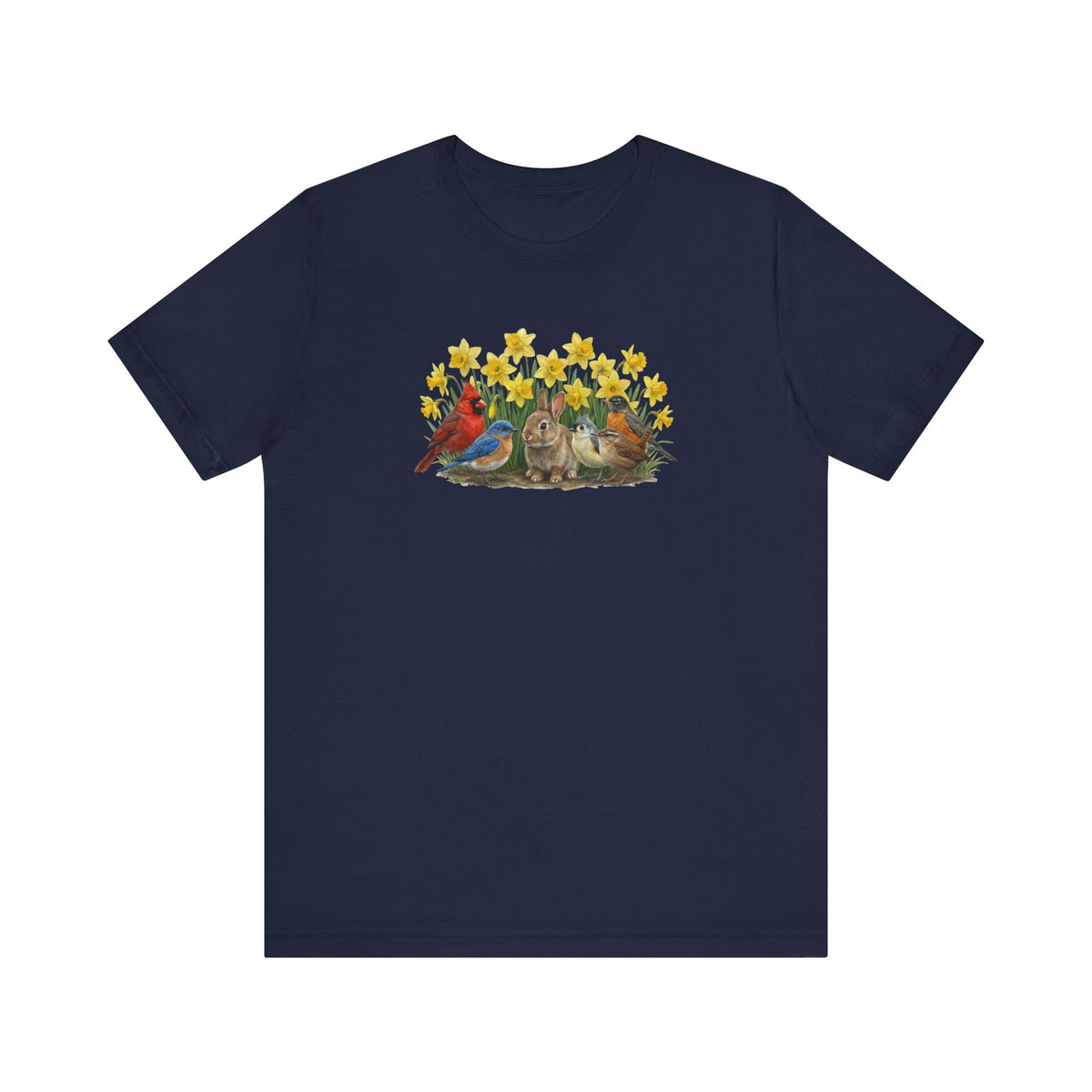 Spring Garden Tee – Bunny, Cardinal & Bluebird | Botanical Easter T-Shirt – bird lover