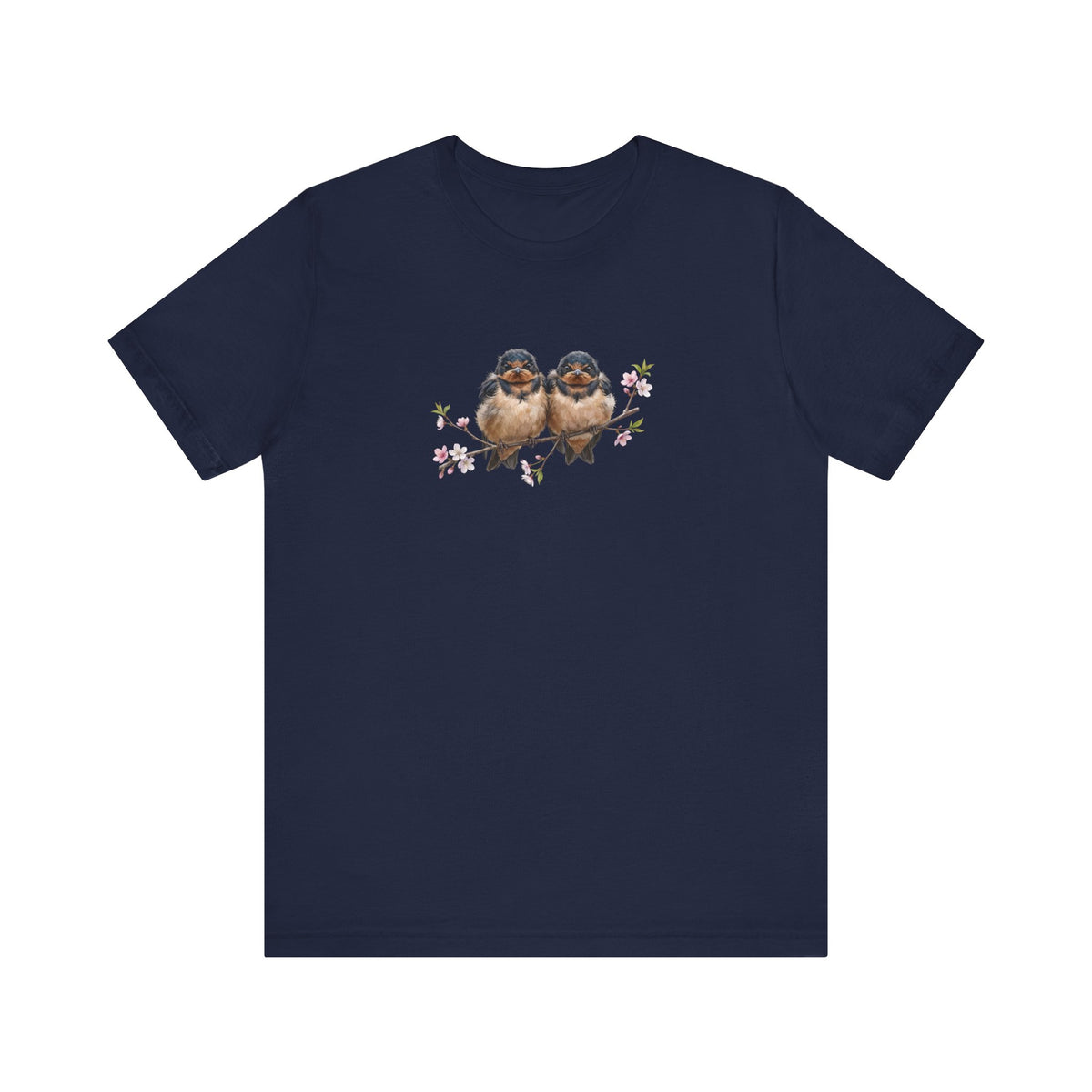 Barn Swallow Fledgling T-Shirt | Spring Blossoms Unisex Graphic Tee for Bird Watchers