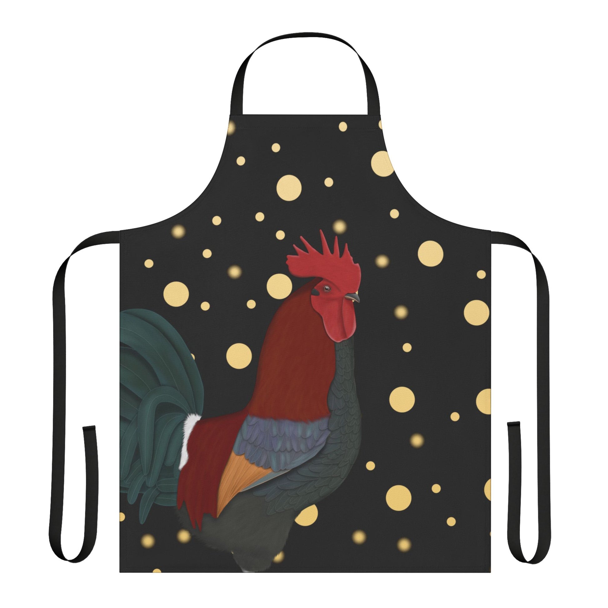 Rooster Golden Dots Birdlover Bird Art Apron Black