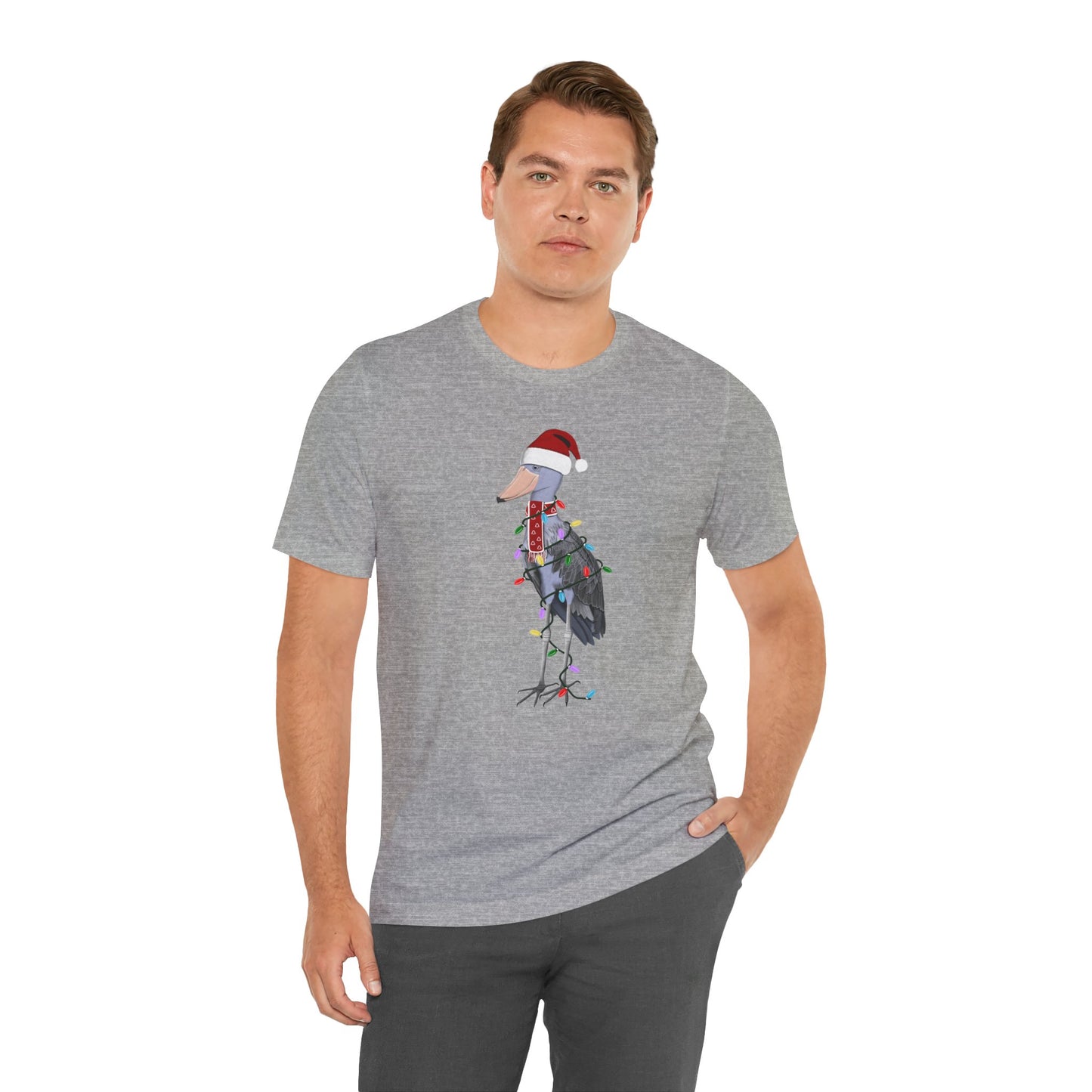 フェアリーライト付きハシビロコウのクリスマスバードTシャツ