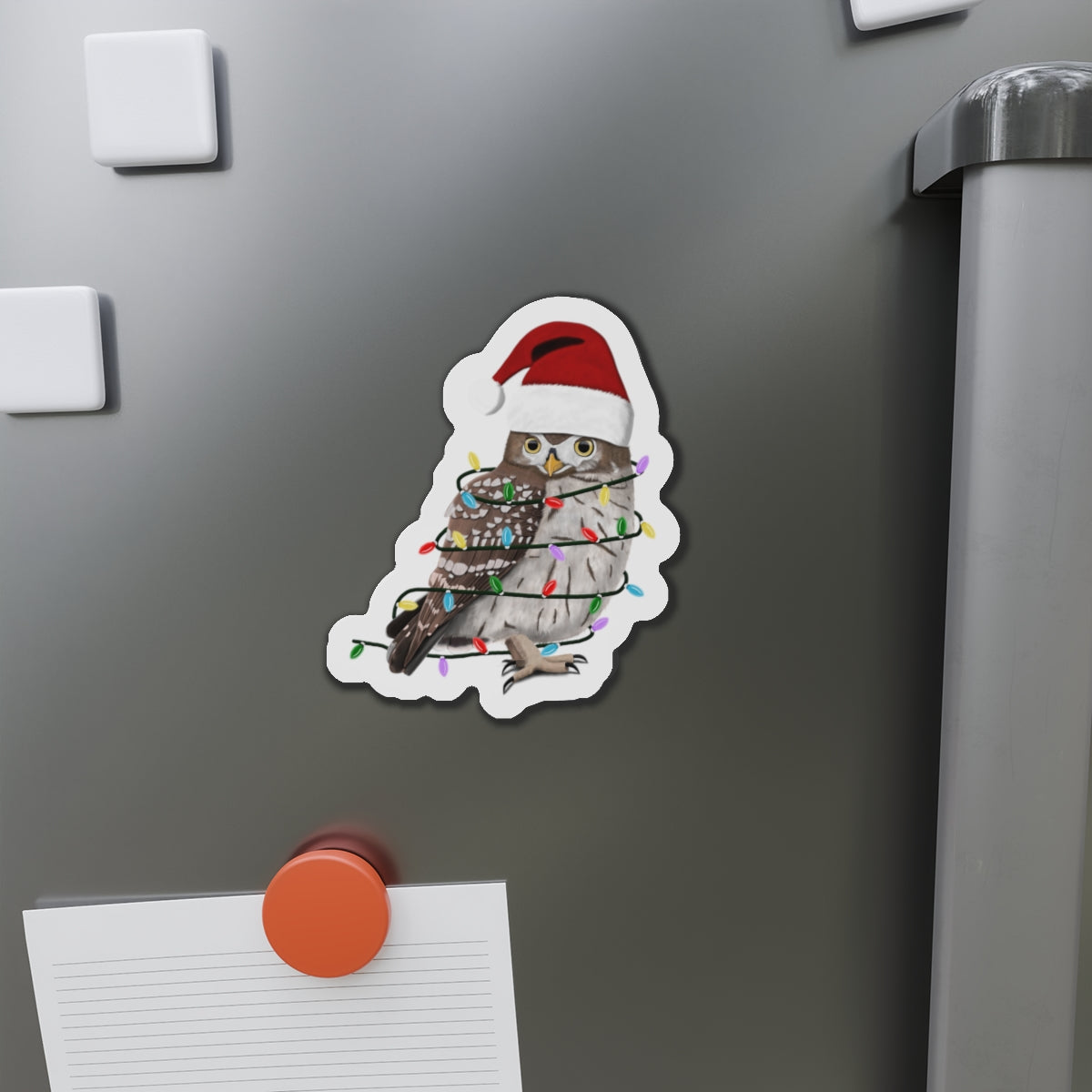 Owl with Fairy Lights and Scarf Christmas Bird Magnet