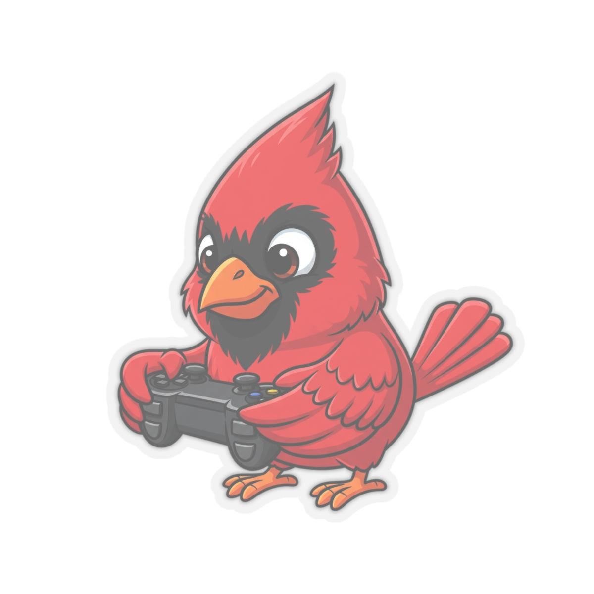 Cardinal Playing Video Games Kiss-Cut Sticker for Bird Watchers and Gaming Lovers