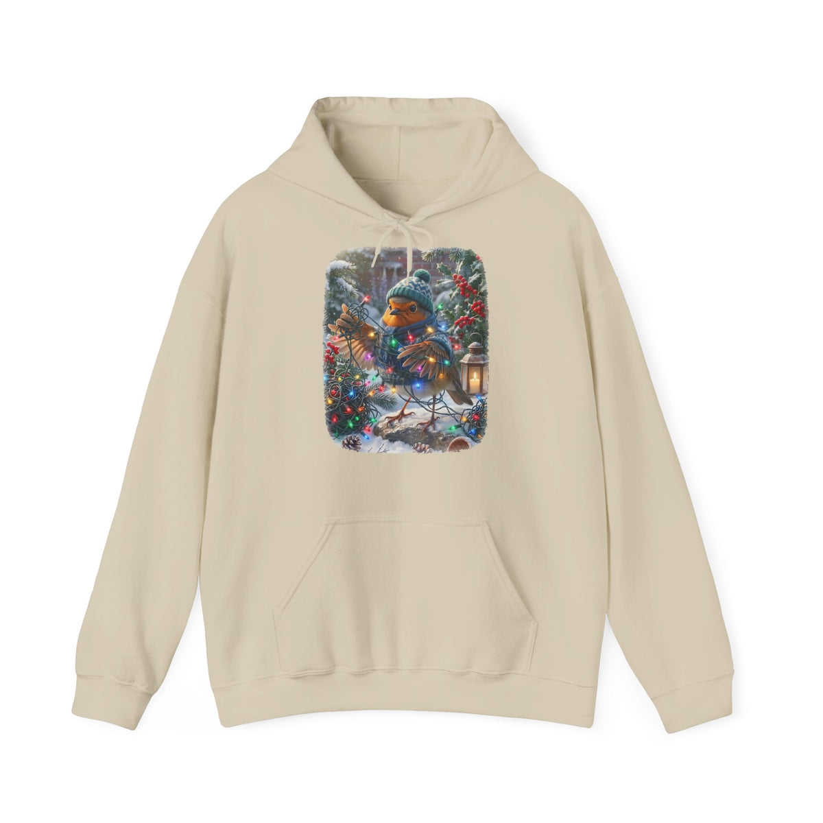 Premium Hoodie Rosi Rotkehlchen und die Lichterkette im Garten