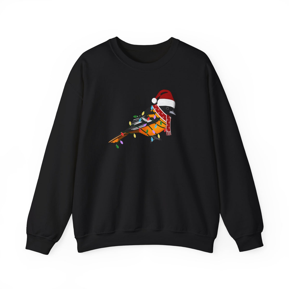 Baltimore Oriole with Fairy Lights Santa Claus Christmas Bird Sweatshirt – Animal Lover Gift,
