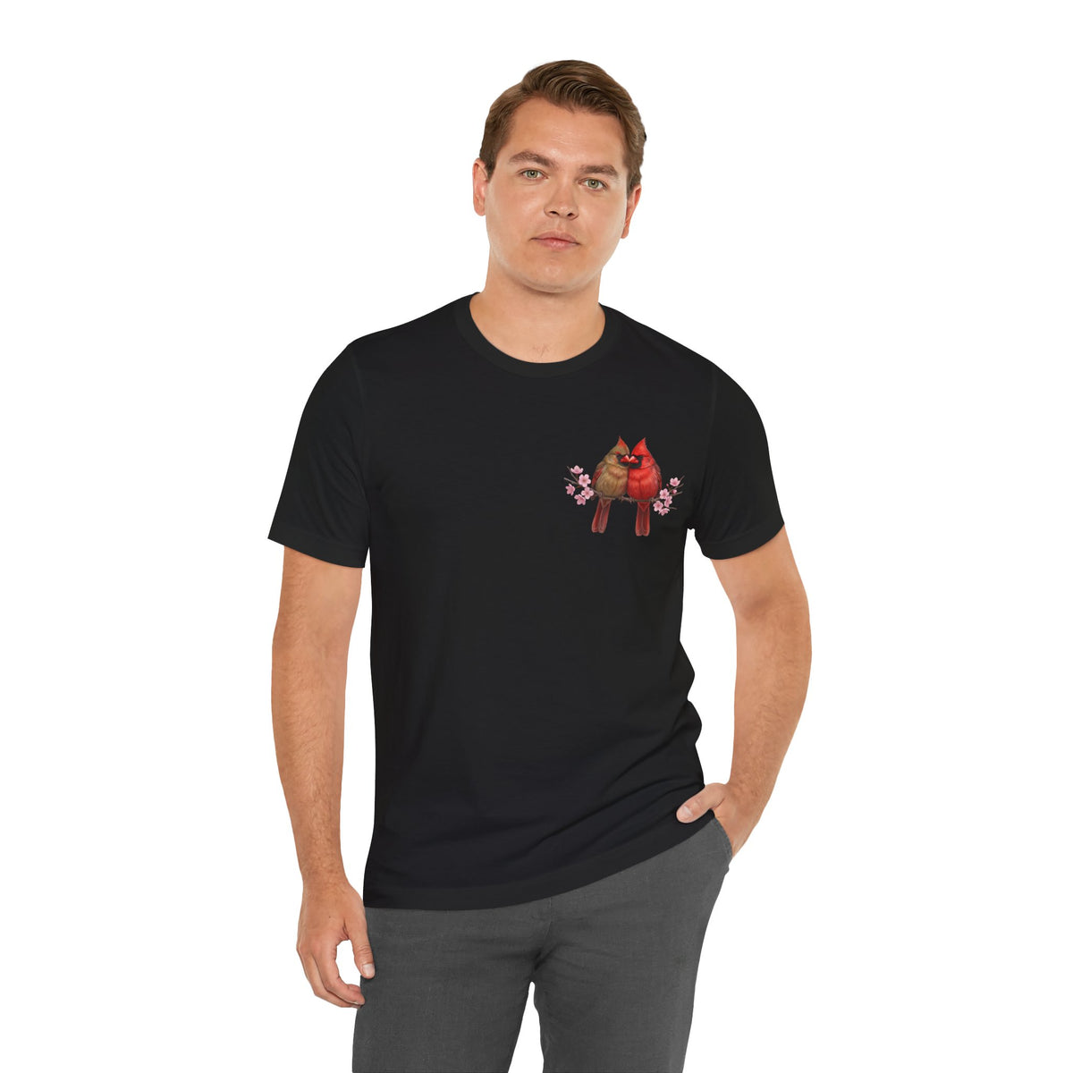 Northern Cardinals Cherry Blossom T-Shirt | Floral Spring Tee for Bird Lovers