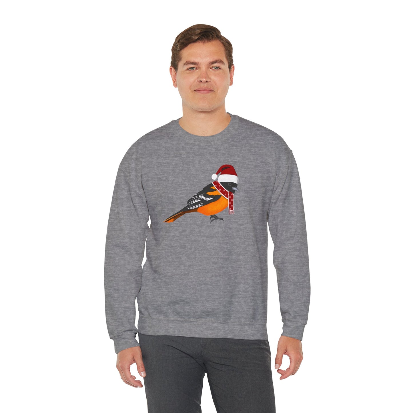 Baltimore Oriole with Christmas Hat Bird Birdwatcher Sweatshirt