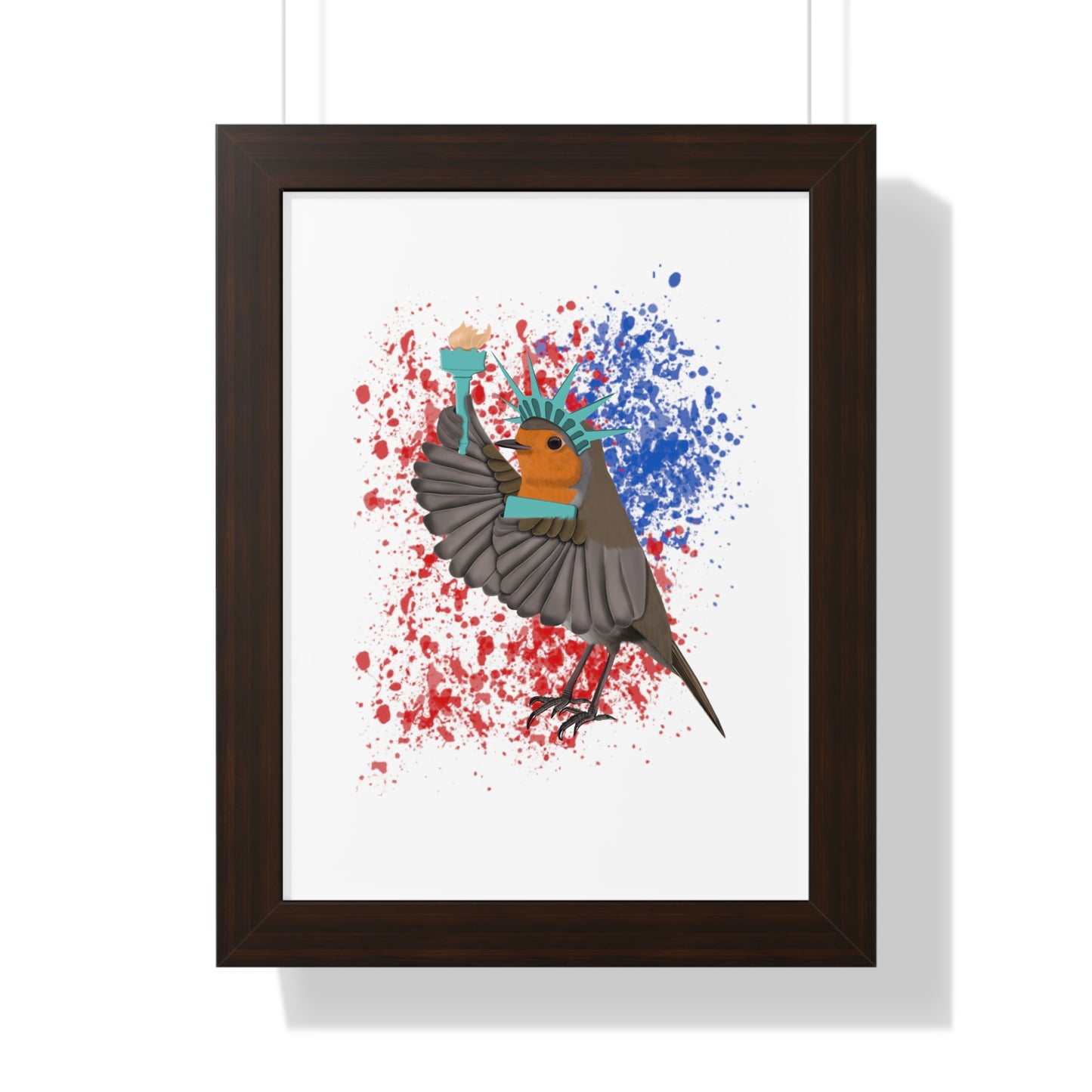 Robin 4th of July Independence Day Statue of Liberty Bird Framed Poster
