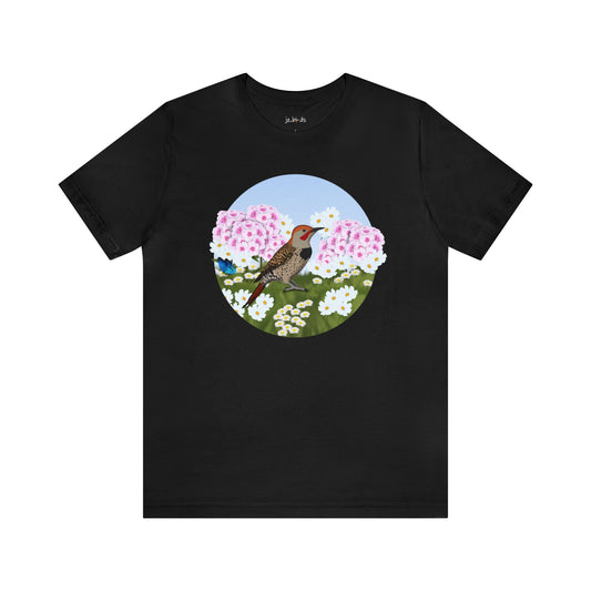 Northern Flicker and Summer Flowers Bird Tee