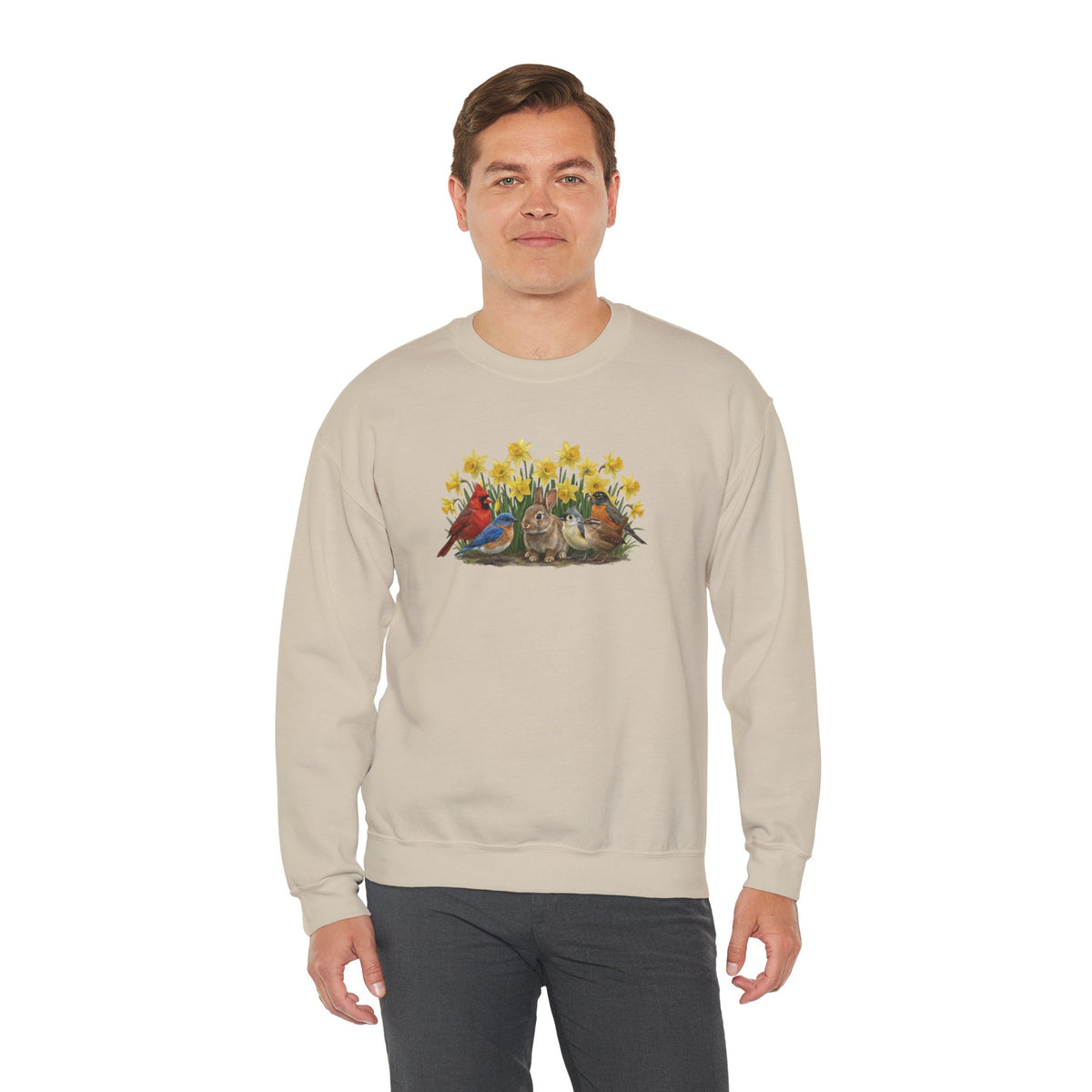 Spring & Easter Sweatshirt – Bunny, Cardinal Bluebird | Cozy Bird Lover Crewneck – Animal Gift,