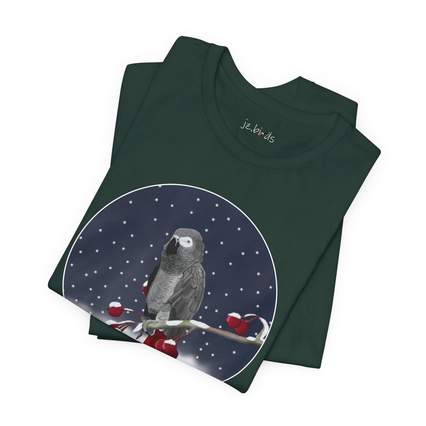 Grey Parrot on a Winter Branch Birdwatcher Christmas Bird T-Shirt