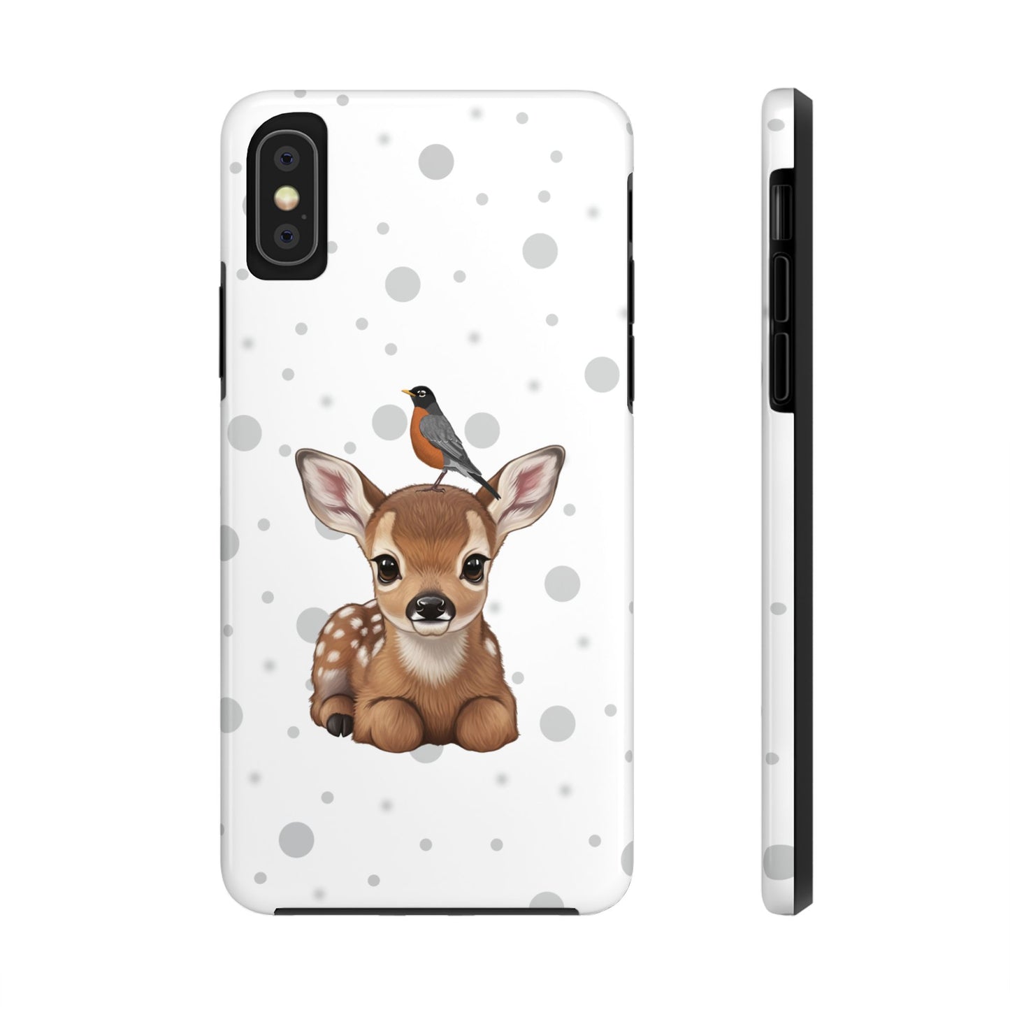 Cute Fawn with American Robin Animal iPhone Case - Dual-Layer PC/TPU Protective Cover for iPhone