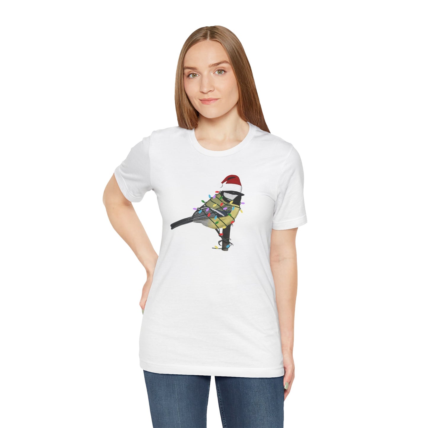 Chickadee with Fairy Lights Christmas Bird T-Shirt