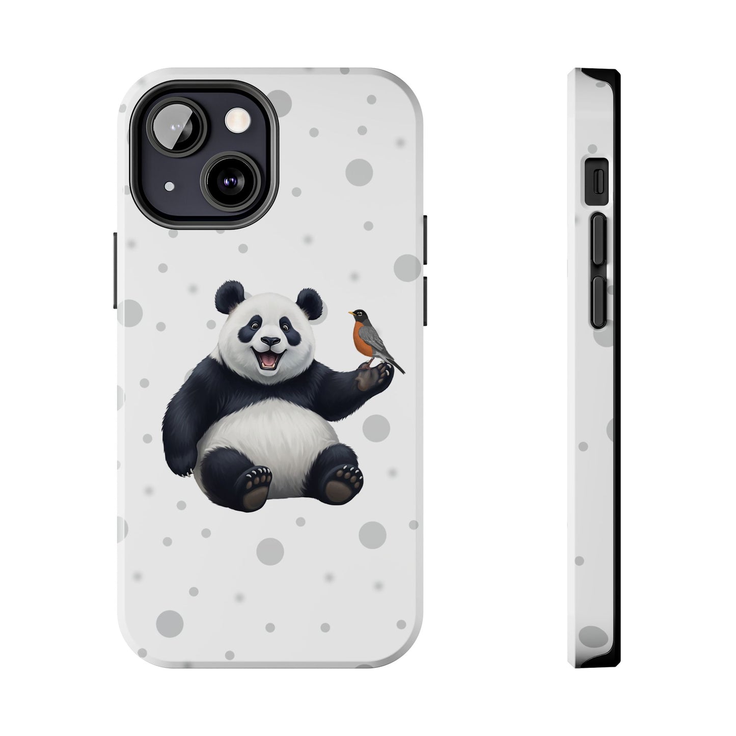 Cute Panda Bear with American Robin Animal iPhone Case - Dual-Layer PC/TPU Protective Cover for iPhone