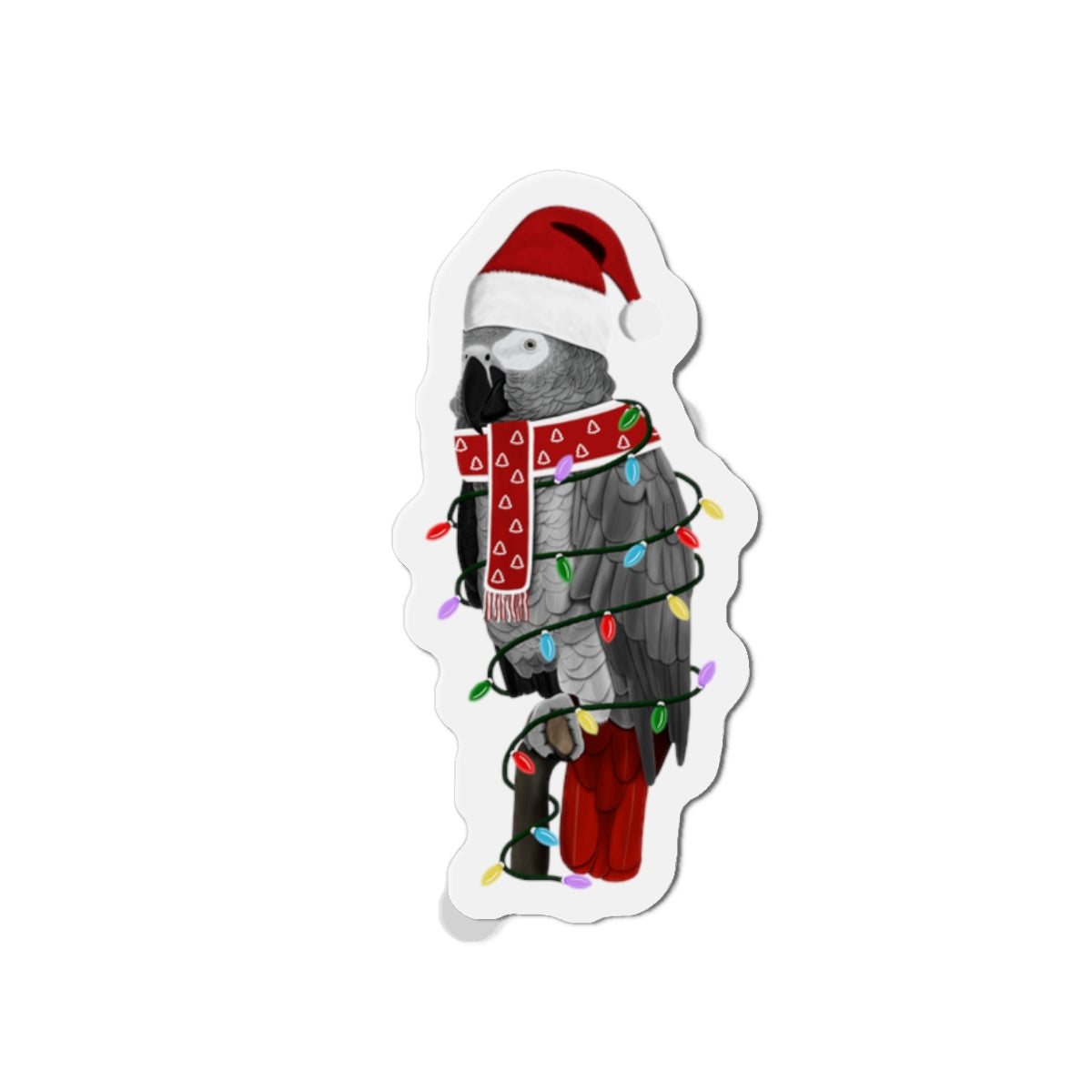 Grey Parrot with Fairy Lights and Scarf Christmas Bird Magnet