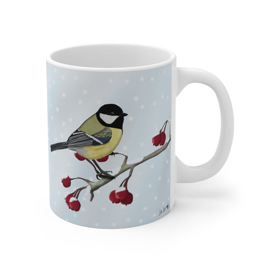 Chickadee Winter Bird Ceramic Mug 11oz