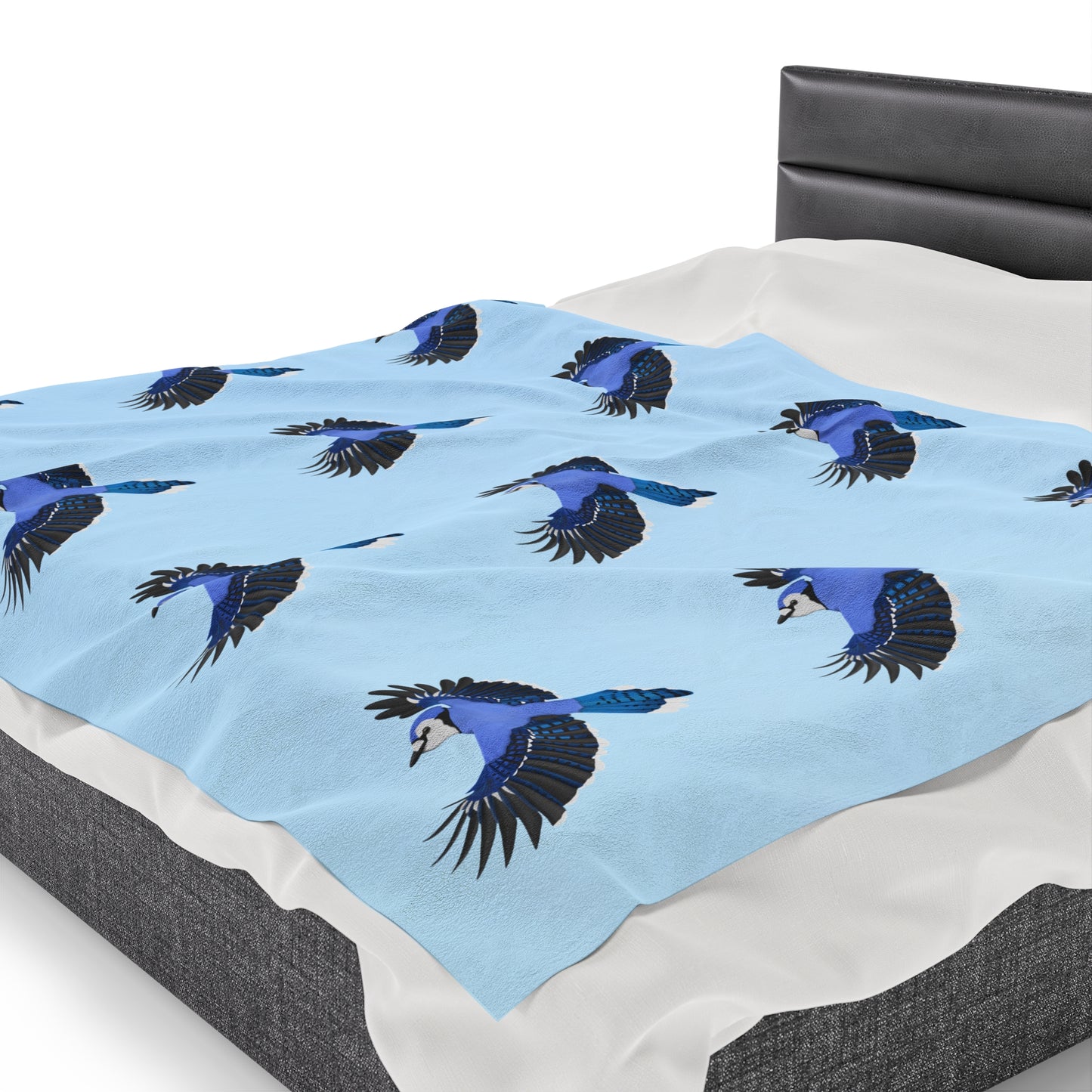 Blue Jay Backyard Bird Velveteen Plush Blanket Blue