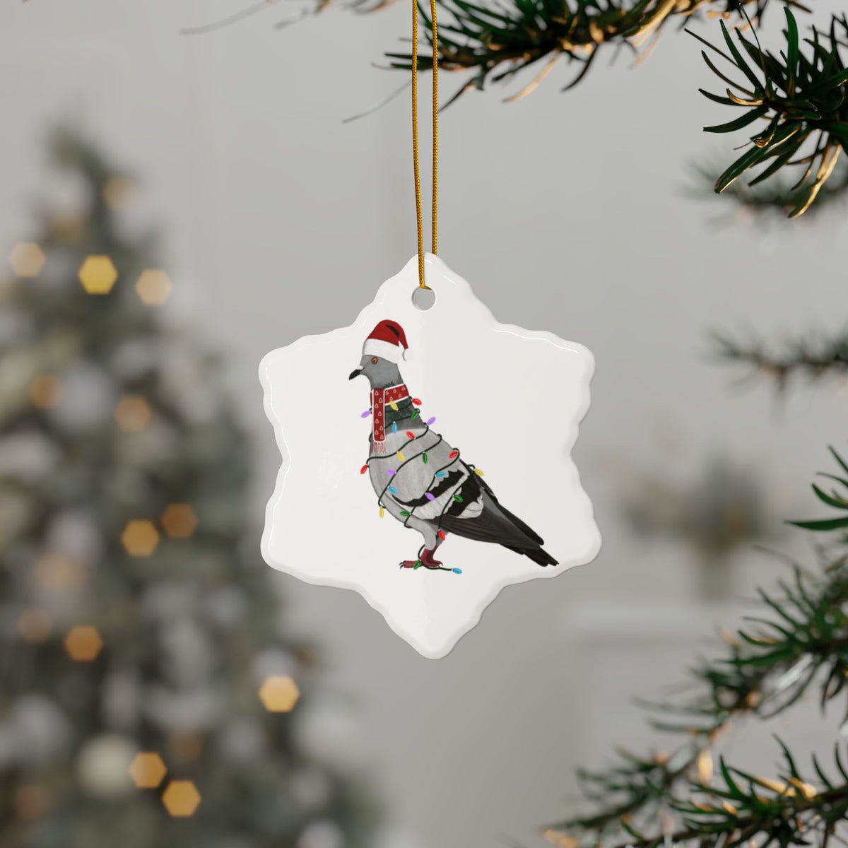 鳩のサンタクロース風陶器製クリスマスオーナメント | 丈夫な両面鳥愛好家向け装飾