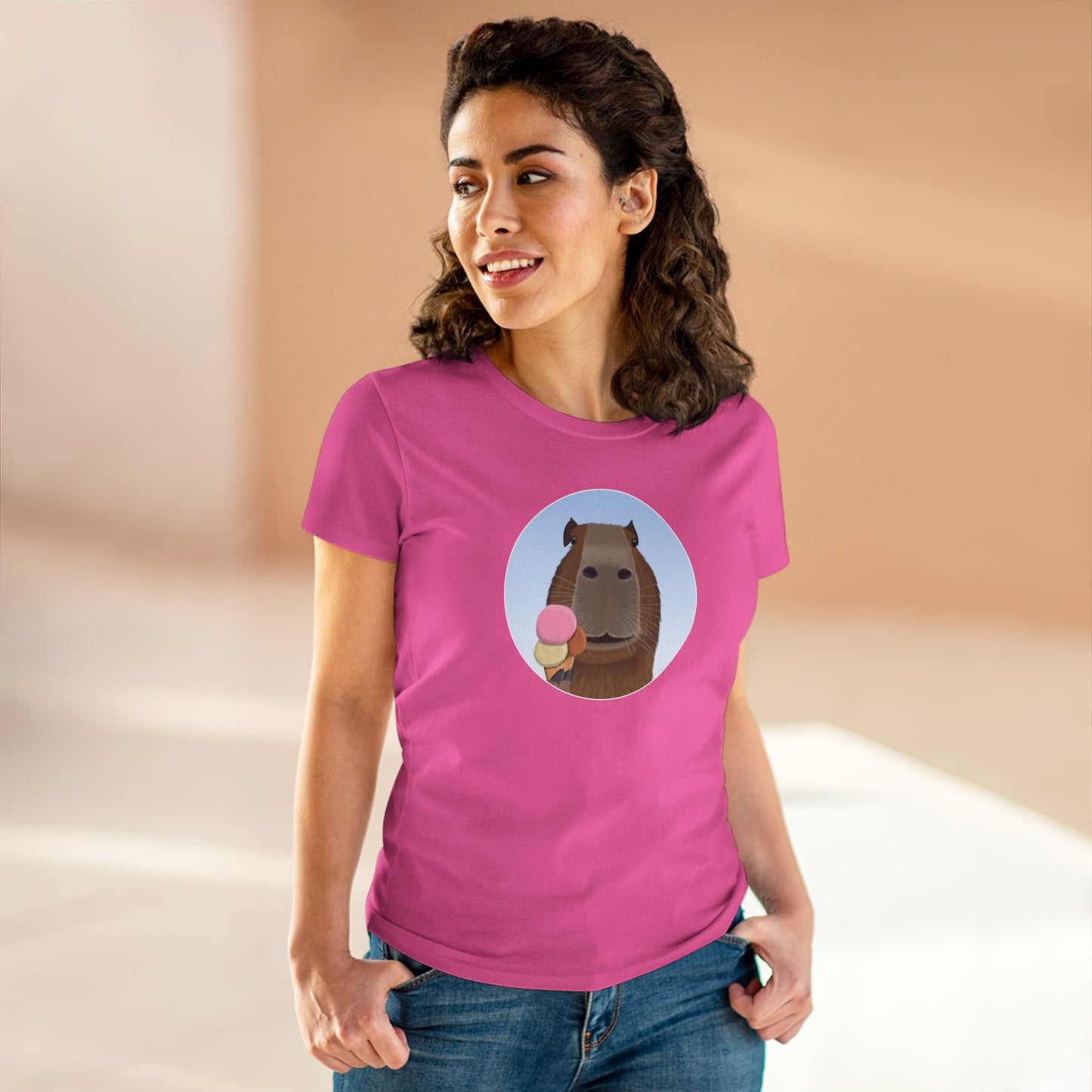 Capybara with Ice Cream Funny Design for Capybara Lovers Women's T-Shirt
