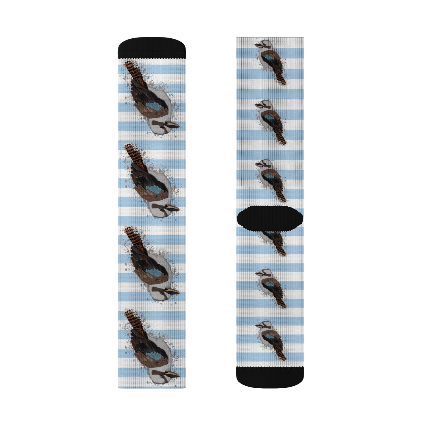 Kookaburra Bird Blue White Striped Socks