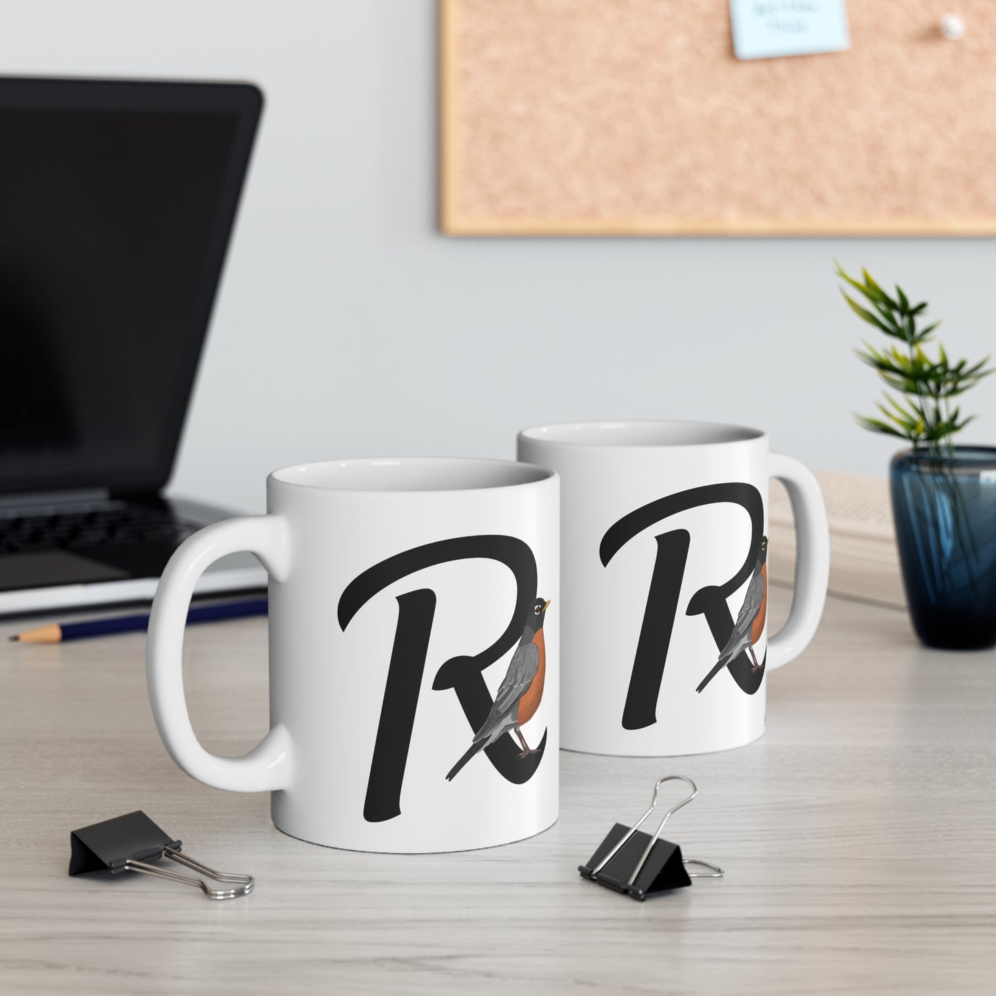 American Robin Letter R Bird Ceramic Mug 11oz White
