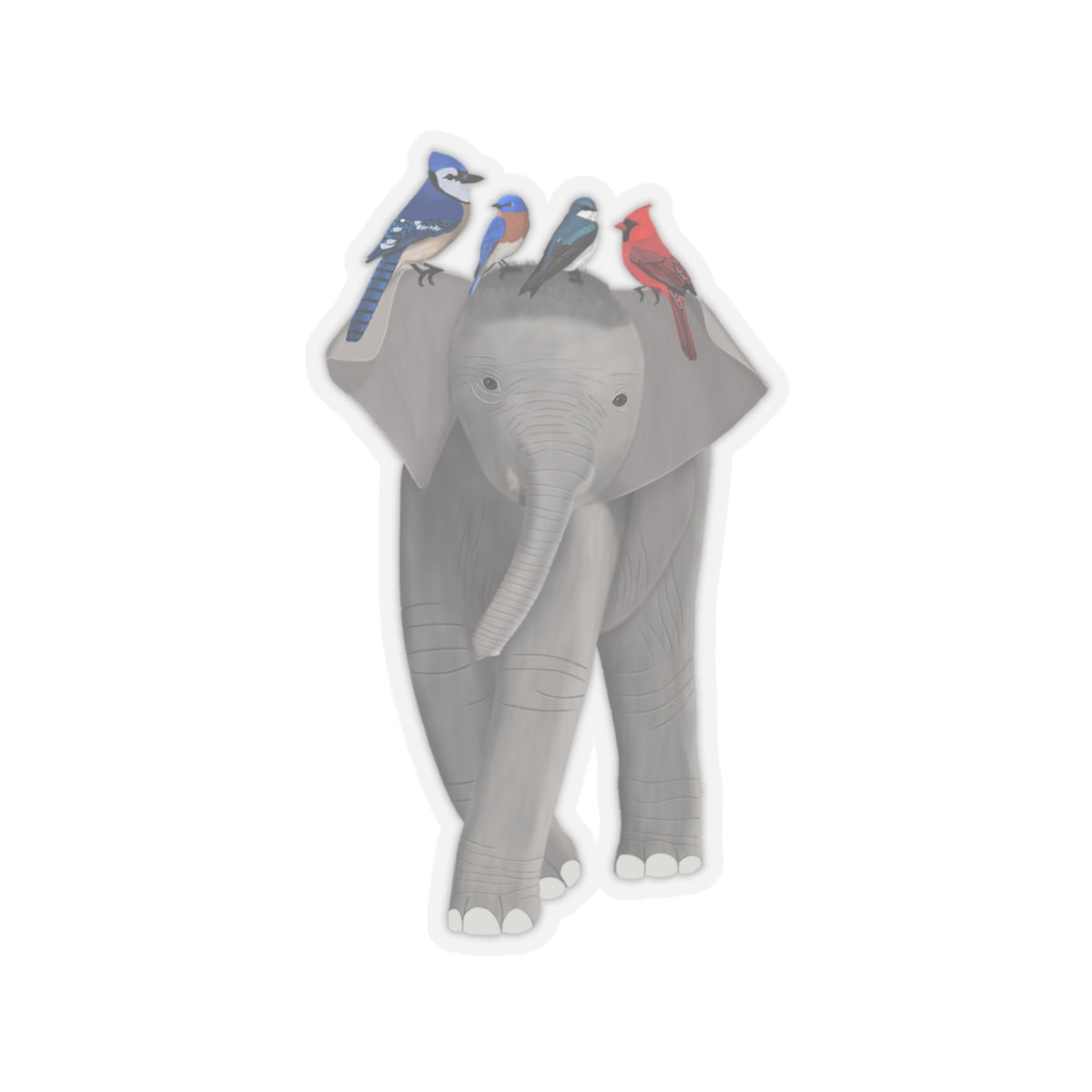 Elephant with Birds Blue Jay Bluebird Cardinal Sticker