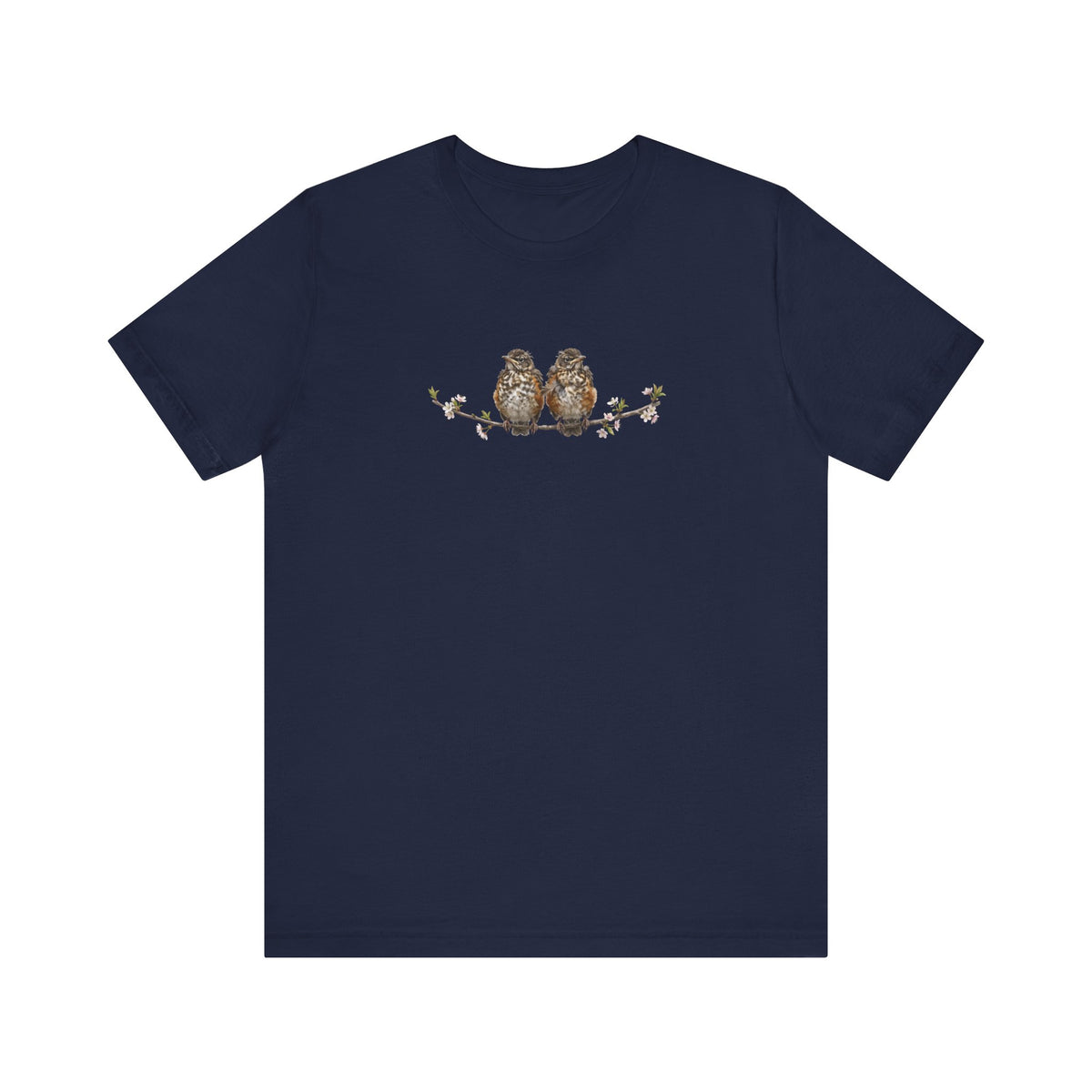 American Robin Fledgling T-Shirt | Spring Blossoms Unisex Graphic Tee for Bird Watchers