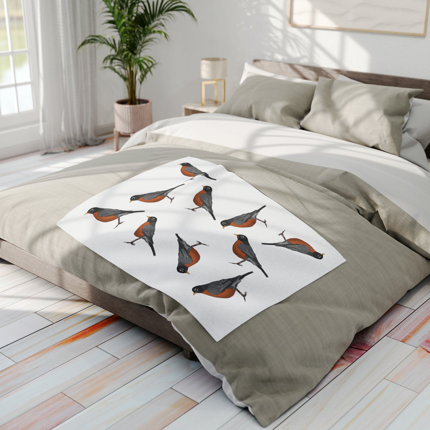 American Robin Bird Arctic Fleece Blanket White