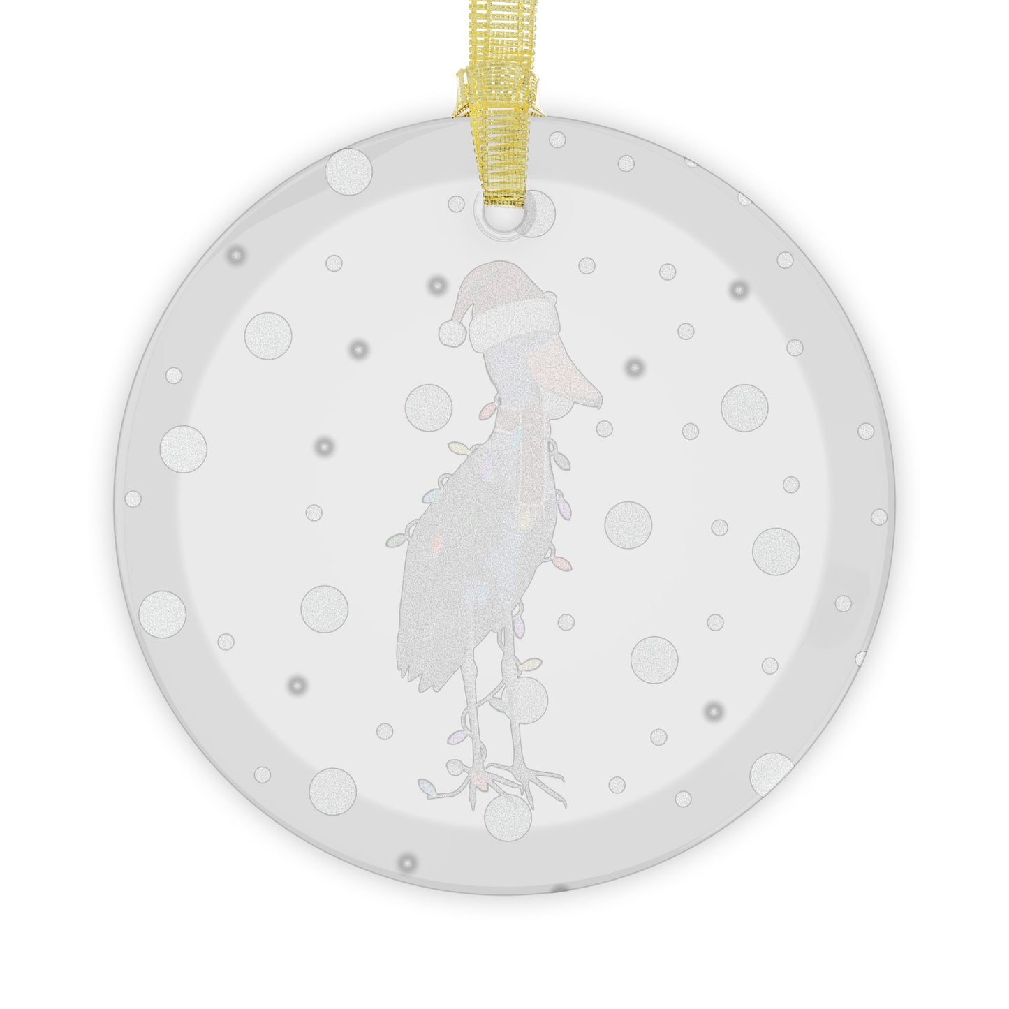 Shoebill as Santa Claus with Fairy Lights Christmas Glass Ornament