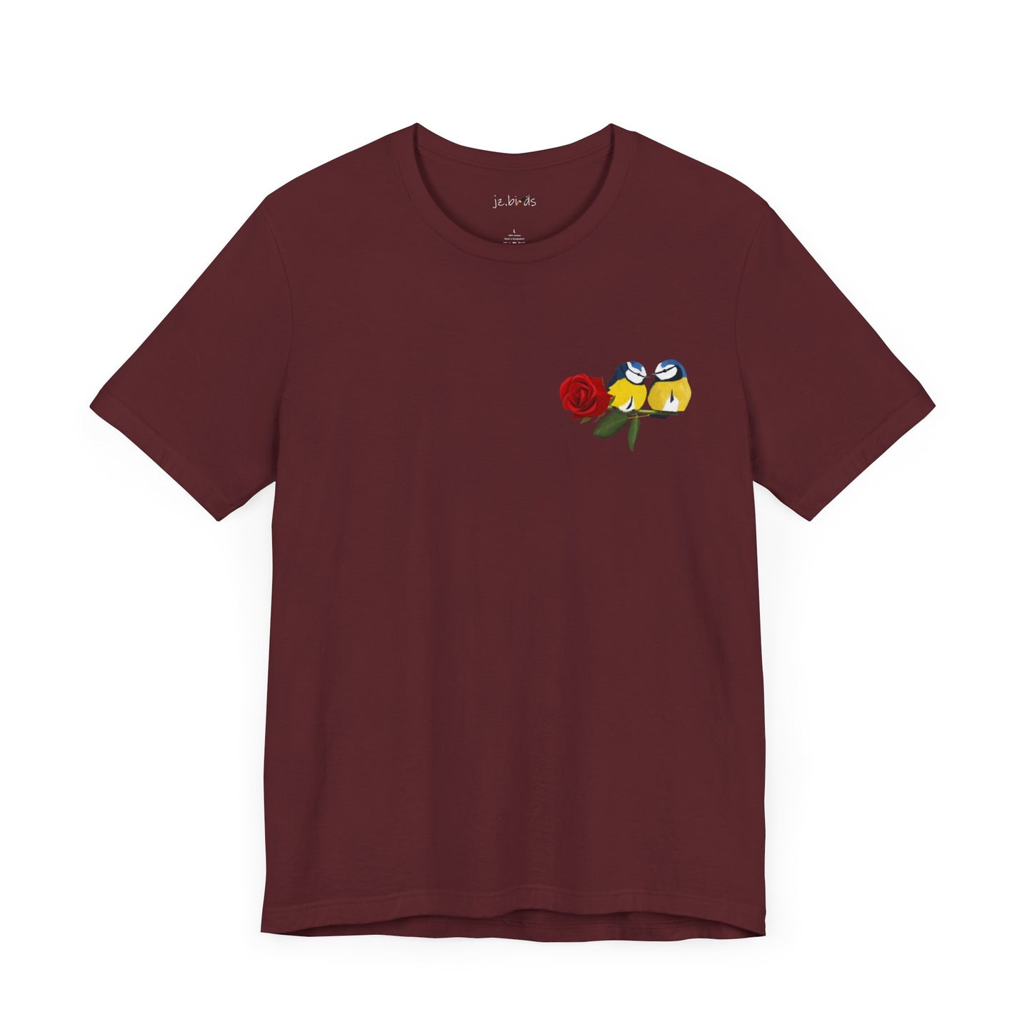 Valentine's Day Blue Titmice on Rose Unisex Tee