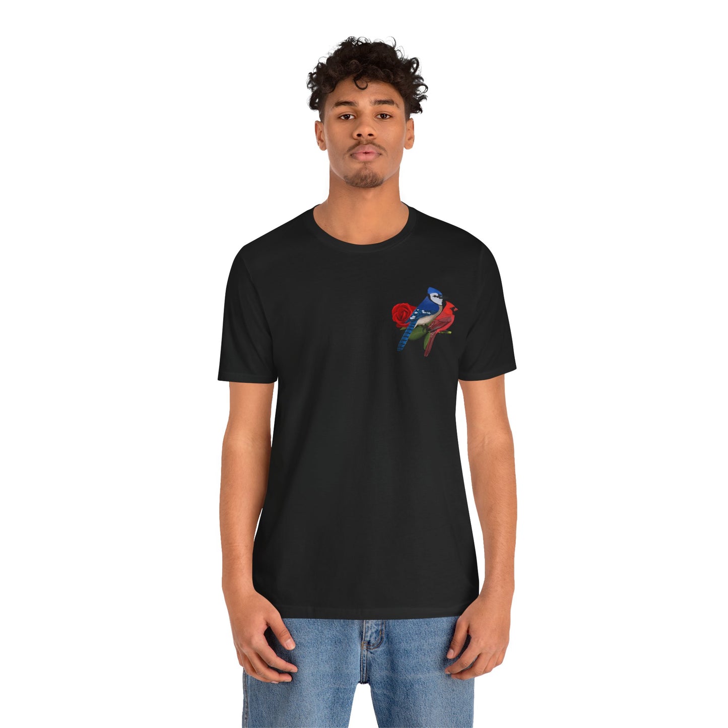 Valentine's Day Blue Jay Cardinal Birds on Rose T-Shirt