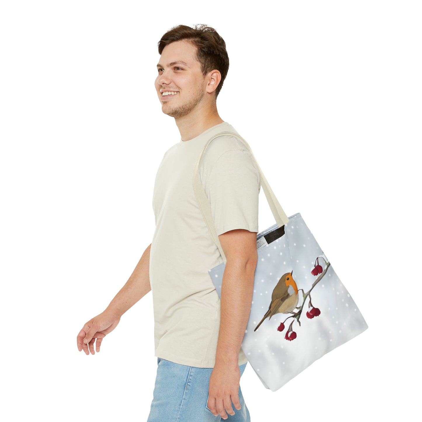 Robin on a Winter Branch Bird Tote Bag 16"x16" - jz.birds