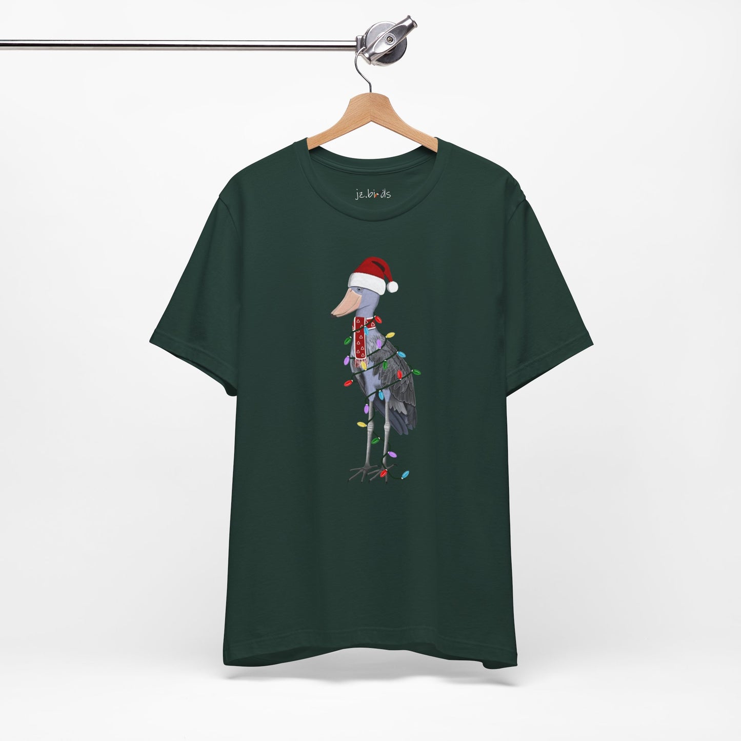 フェアリーライト付きハシビロコウのクリスマスバードTシャツ