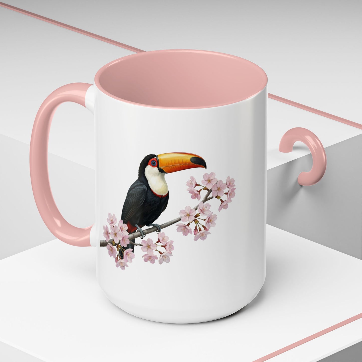 Toucan Cherry Blossom Mug | Pink Ceramic Coffee Cup for Bird Lovers