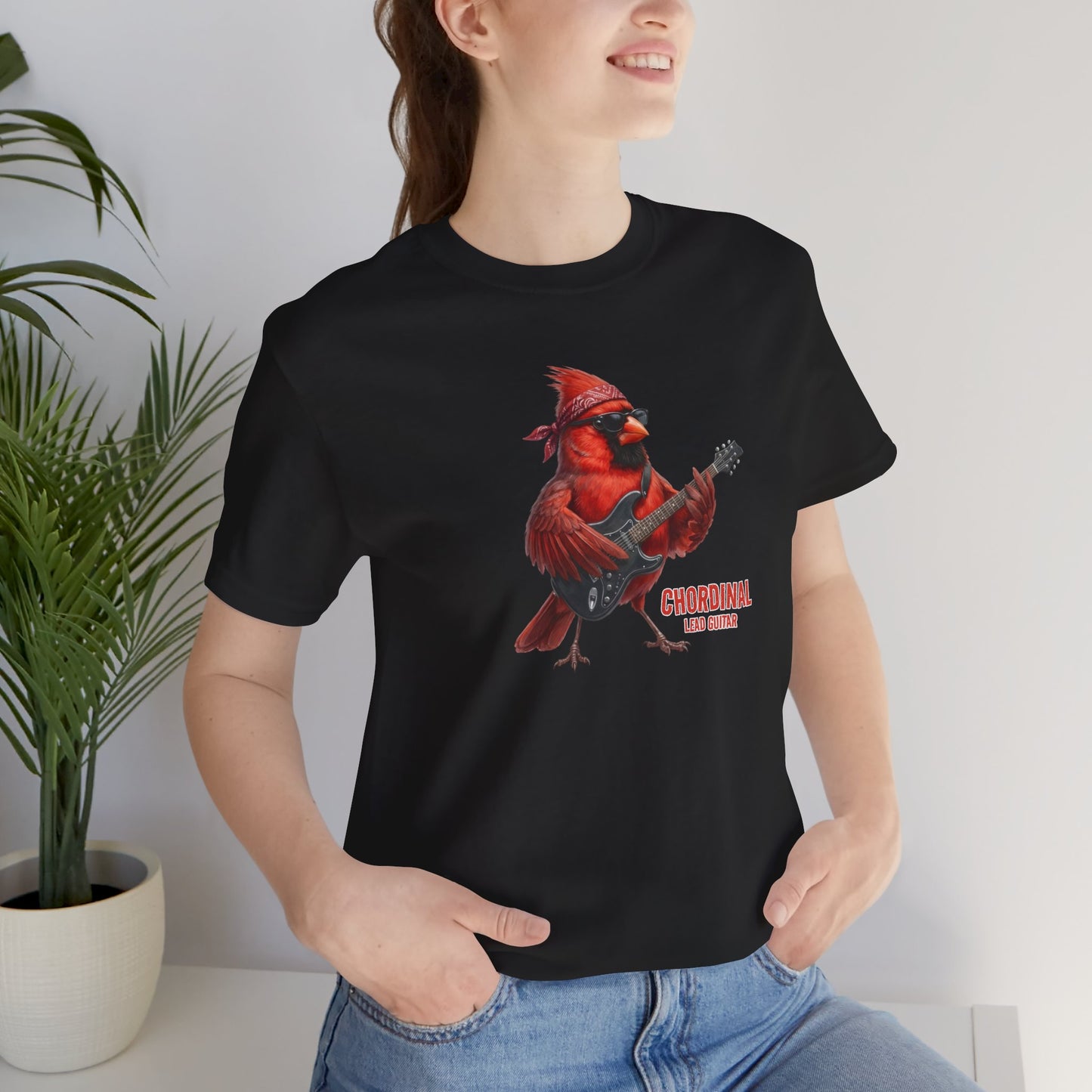 The Chordinal Graphic Tee – Northern Cardinal Guitarist – Funny Rock Band Bird Shirt
