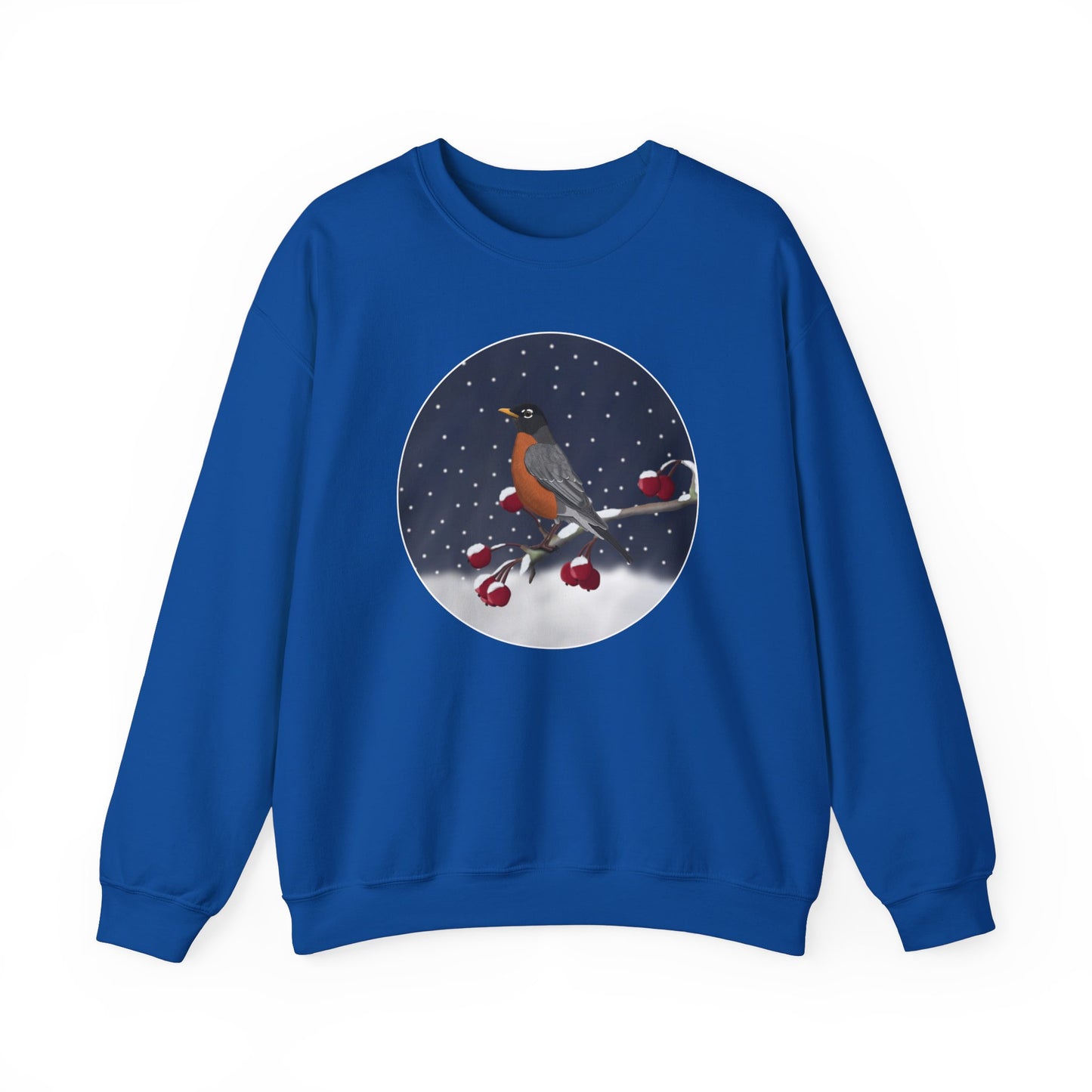 American Robin on a Winter Branch Birdwatcher Christmas Bird Sweatshirt