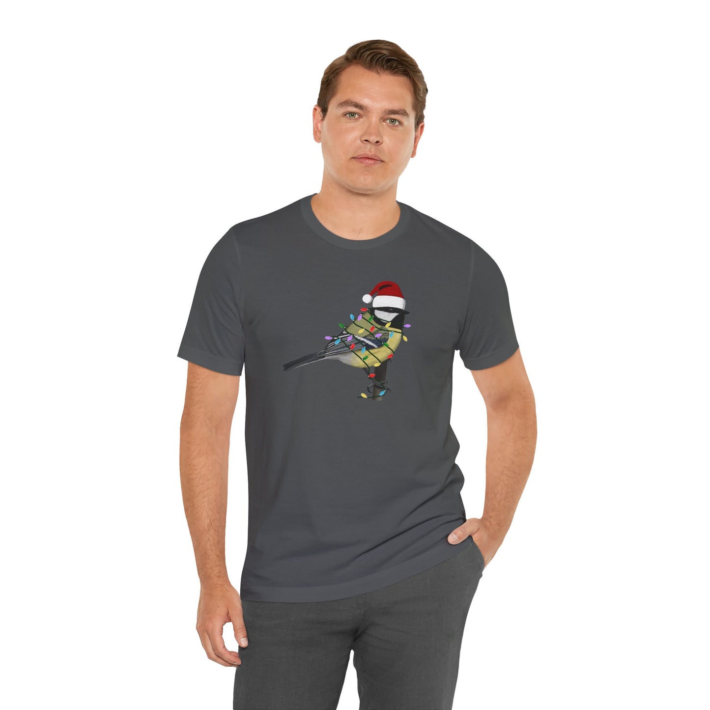 Chickadee with Fairy Lights Christmas Bird T-Shirt