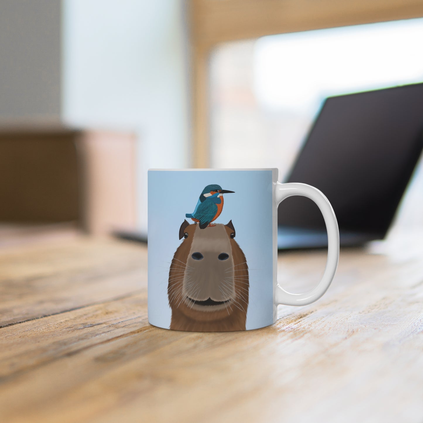 Capybara mit Eisvogel Lustige Vogel Tasse