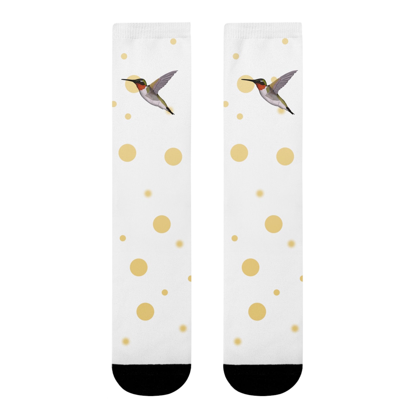 Kolibri Vogel Socken mit Goldenen Punkten für Vogelfreunde & Vogelbeobachter Weiß