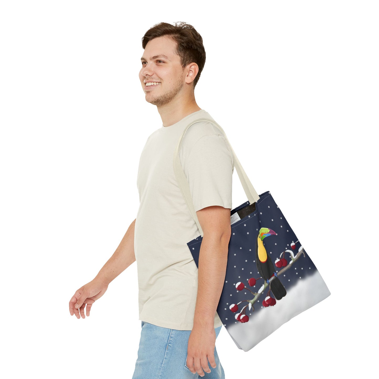 Toucan on a Winter Branch Christmas Bird Tote Bag 16"x16"