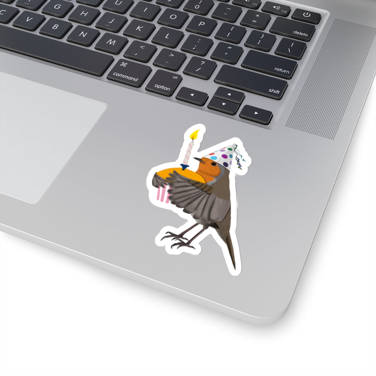 Robin with Muffin Birthday Bird Kiss-Cut Sticker - jz.birds