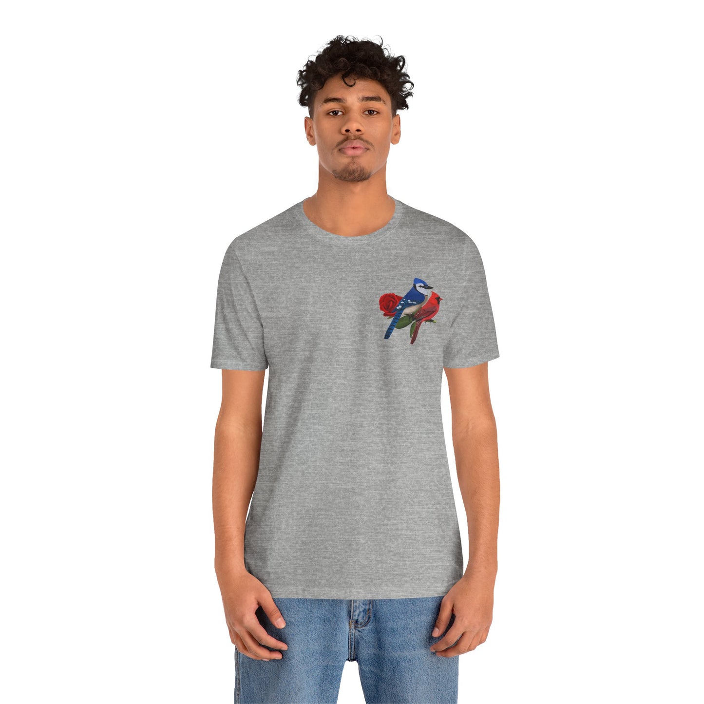 Valentine's Day Blue Jay Cardinal Birds on Rose T-Shirt