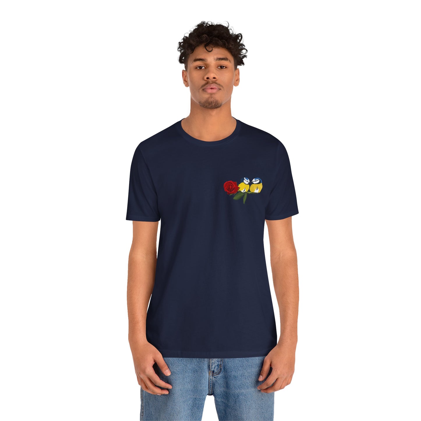 Valentine's Day Blue Titmice on Rose Unisex Tee
