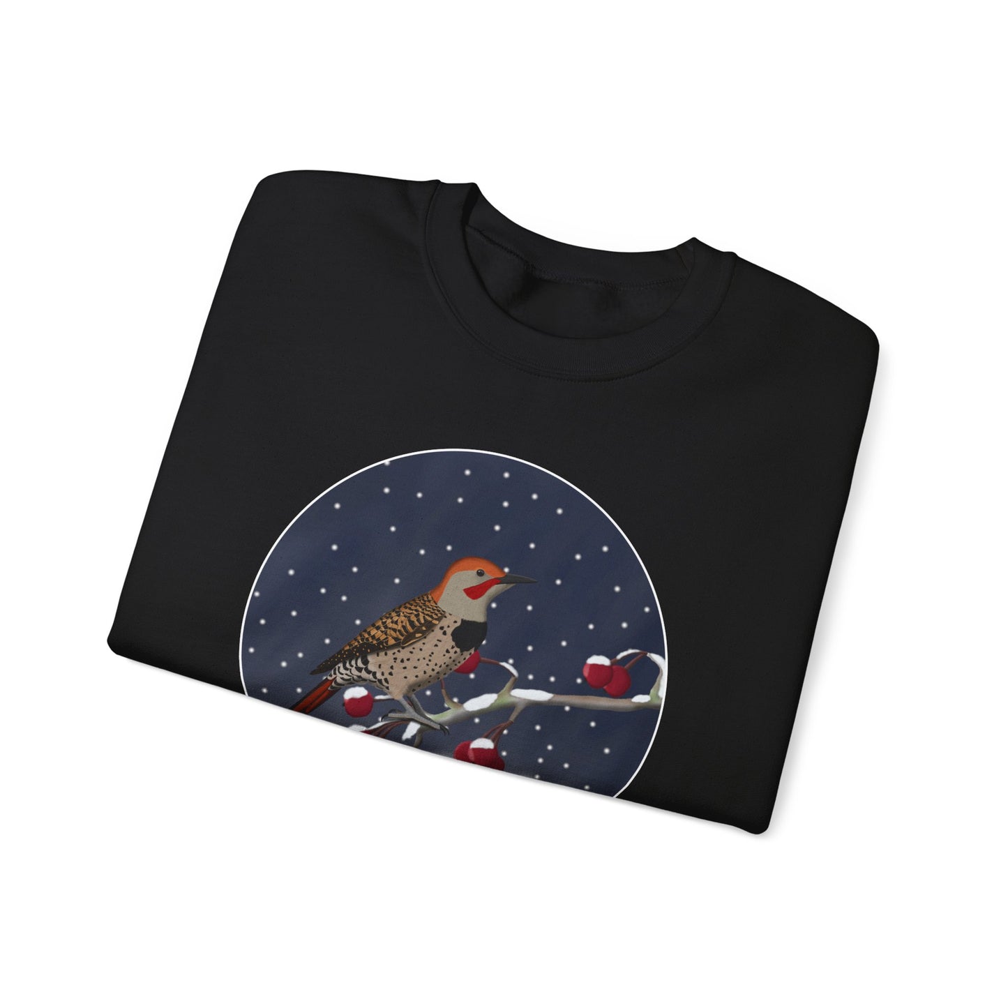 Northern Flicker on a Winter Branch Birdwatcher Christmas Bird Sweatshirt