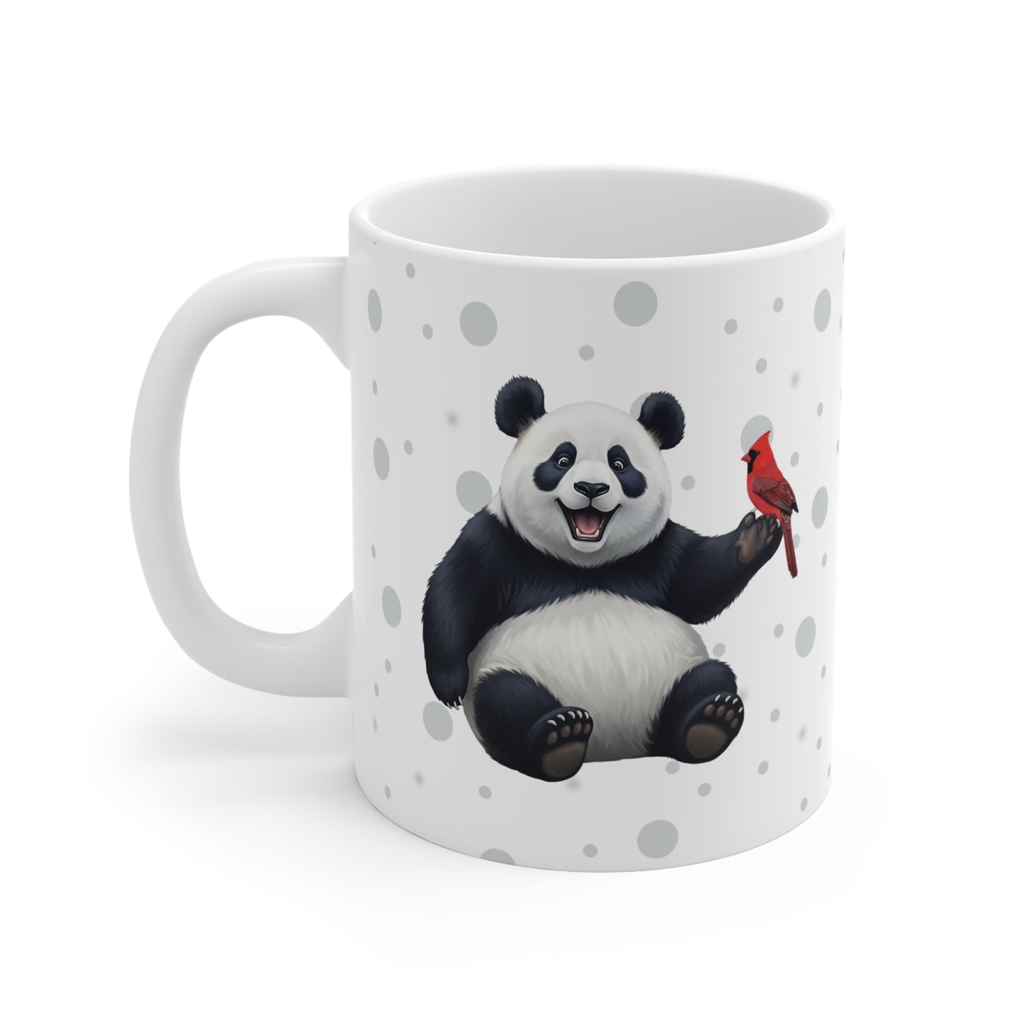 Panda Bear Mug with Cardinal for Animal Lovers & Bird Watchers 11oz