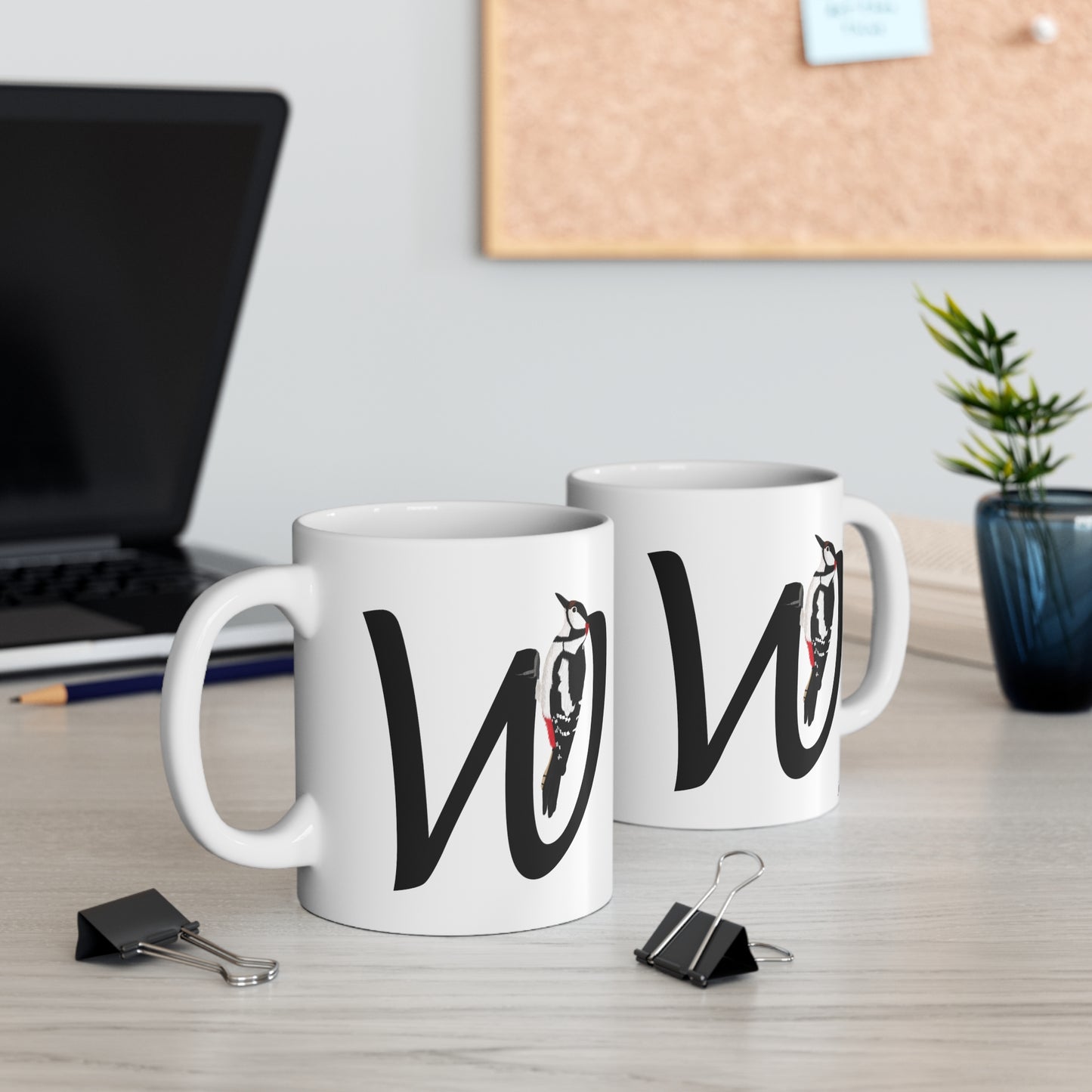Woodpecker Letter W Bird Ceramic Mug 11oz White