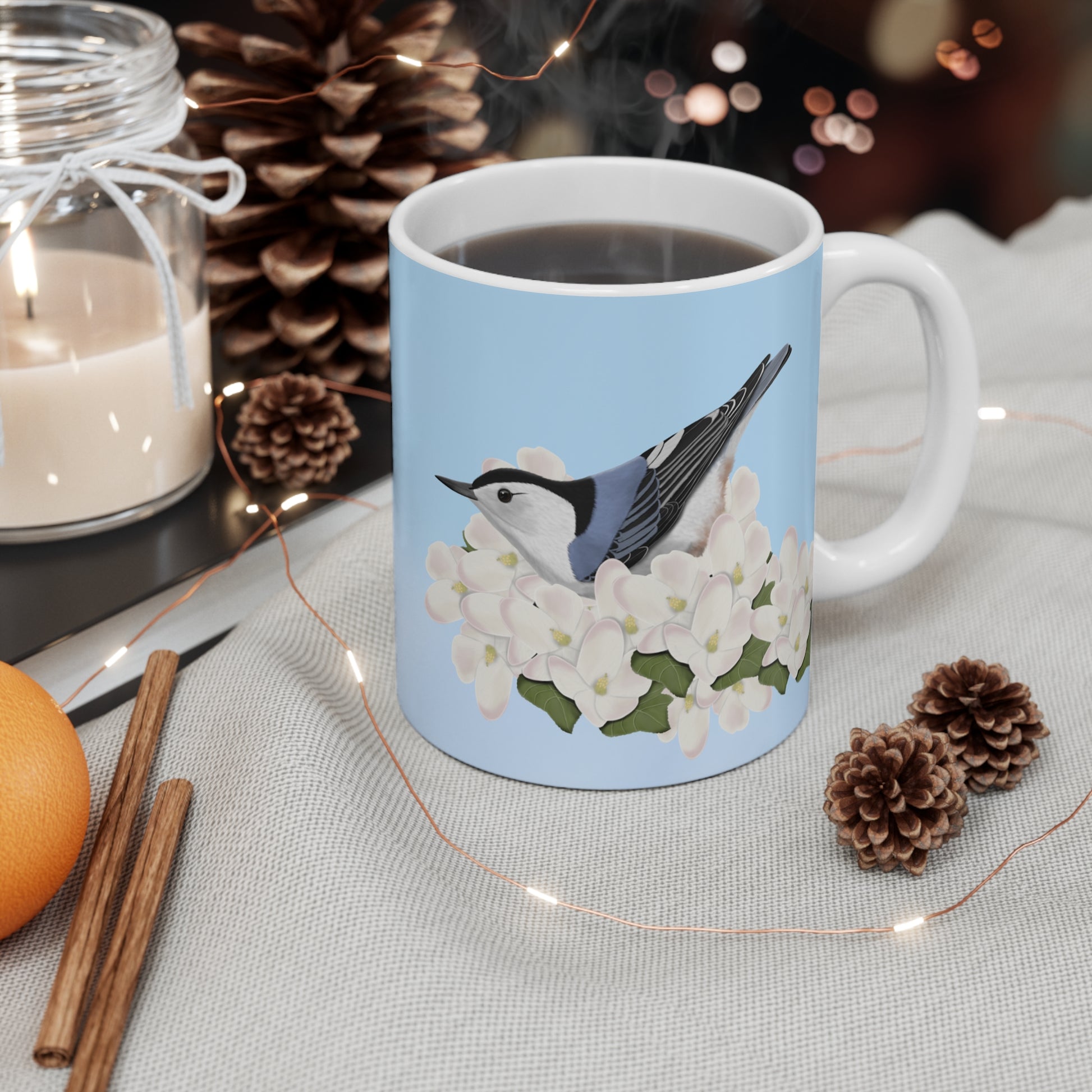 Nuthatch Apple Spring Blossoms Bird Ceramic Mug 11oz - jz.birds