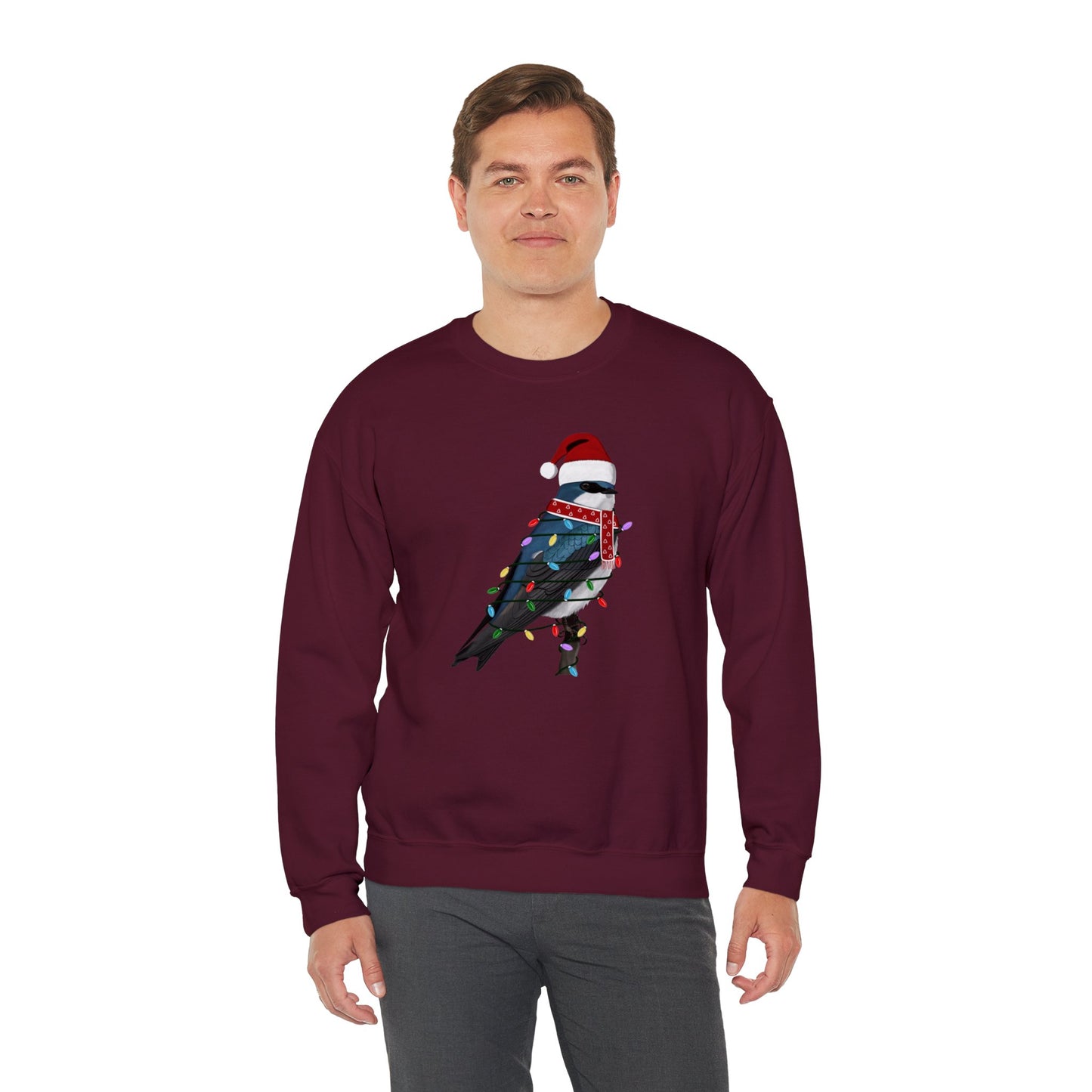 Tree Swallow with Fairy Lights Santa Claus Christmas Bird Sweatshirt